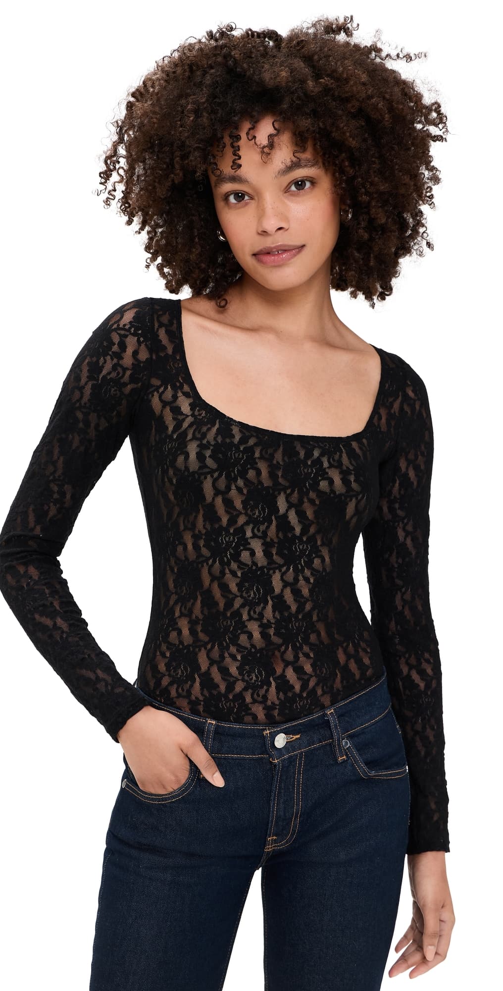 Hanky Panky Lace Thong Bodysuit Black