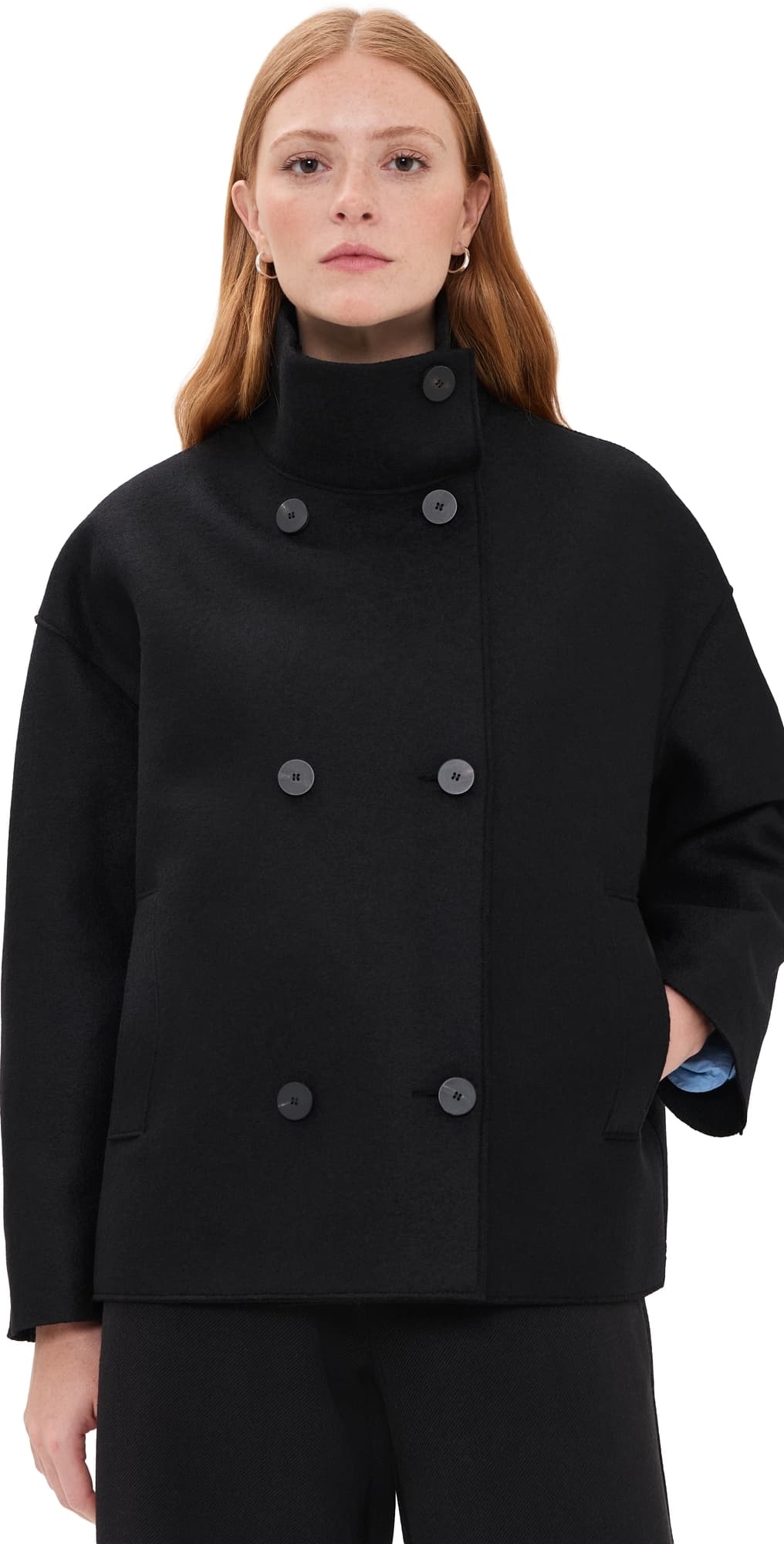 Harris Wharf London Oversized Pressed Wool Funnel Jacket Black