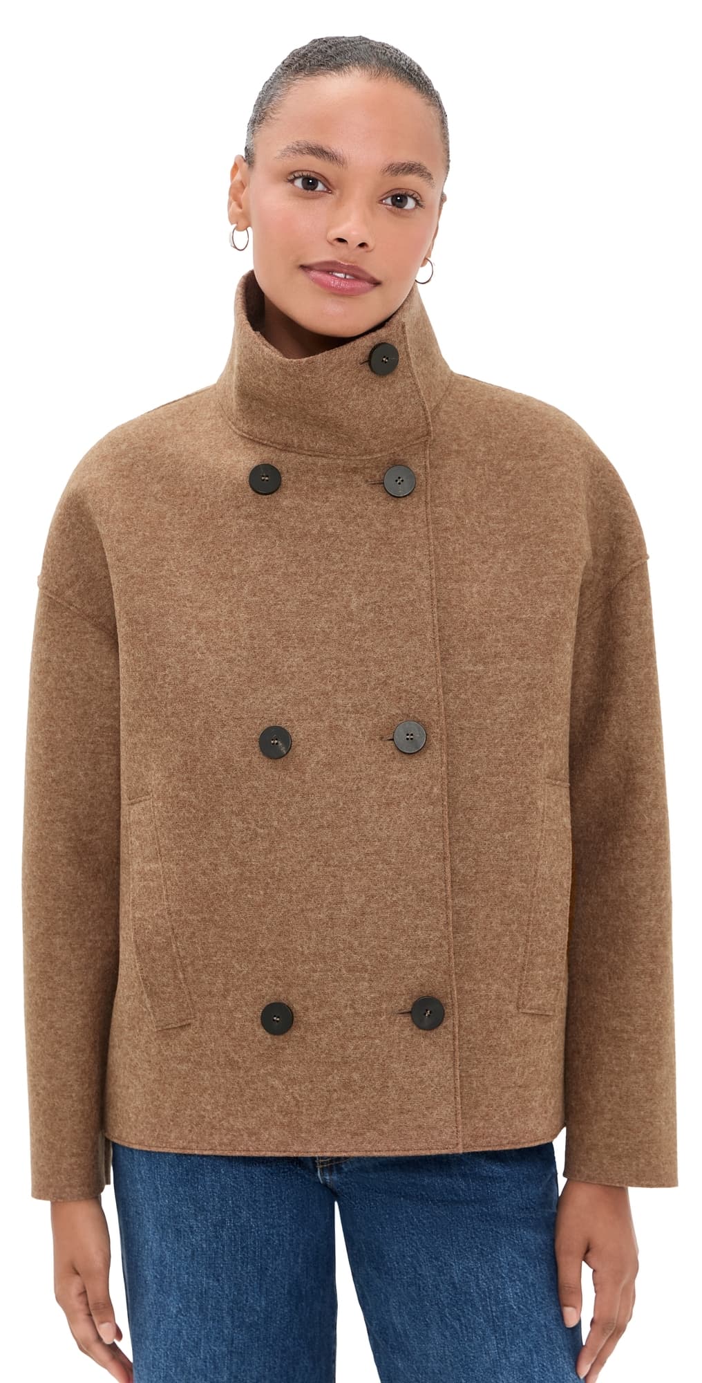 Harris Wharf London Cropped Pressed Wool Funnel Jacket Caramel Melange