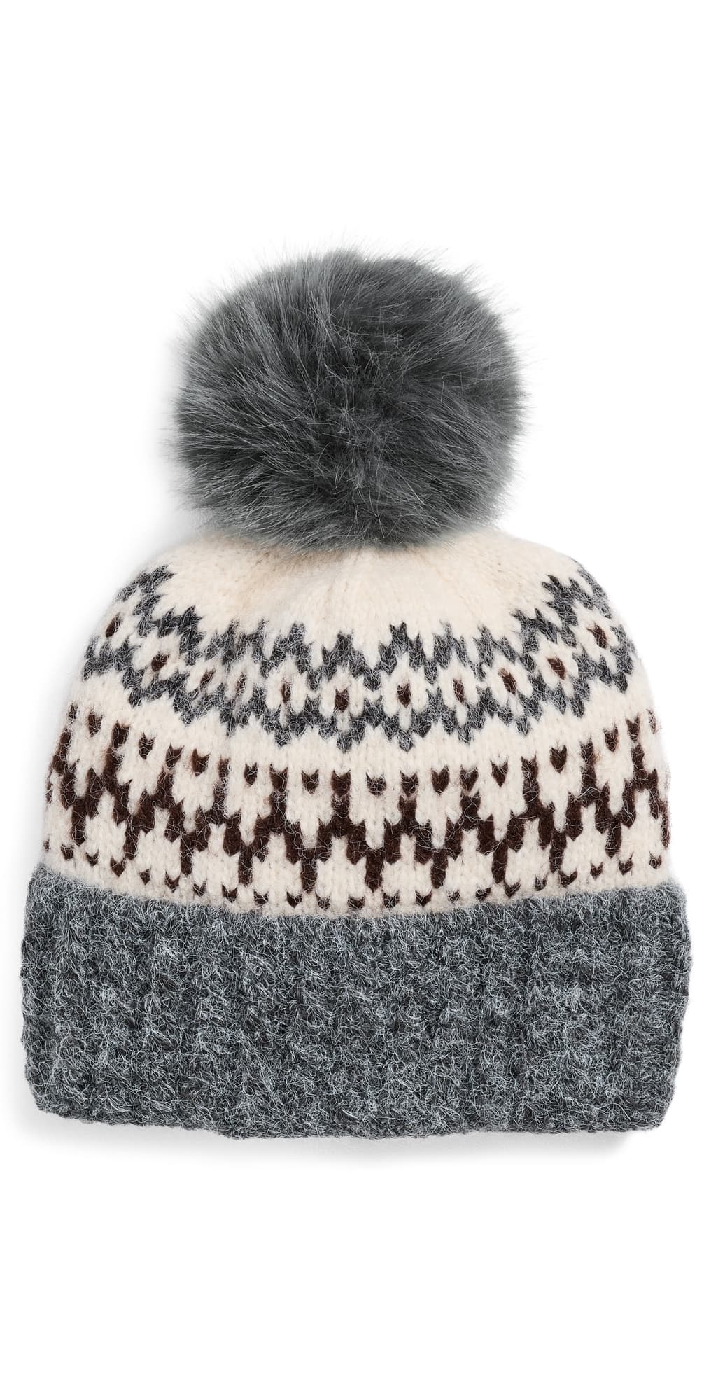 Hat Attack Fair Isle Knit Beanie Grey/Brown Combo
