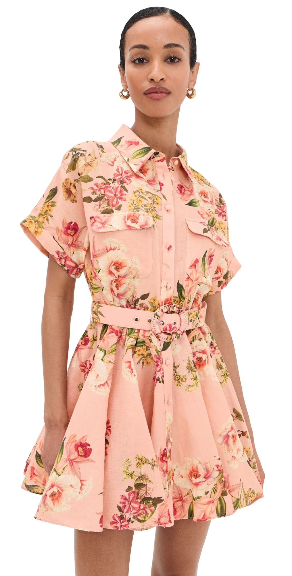 Hemant and Nandita Short Dress with Buckle Belt Peach