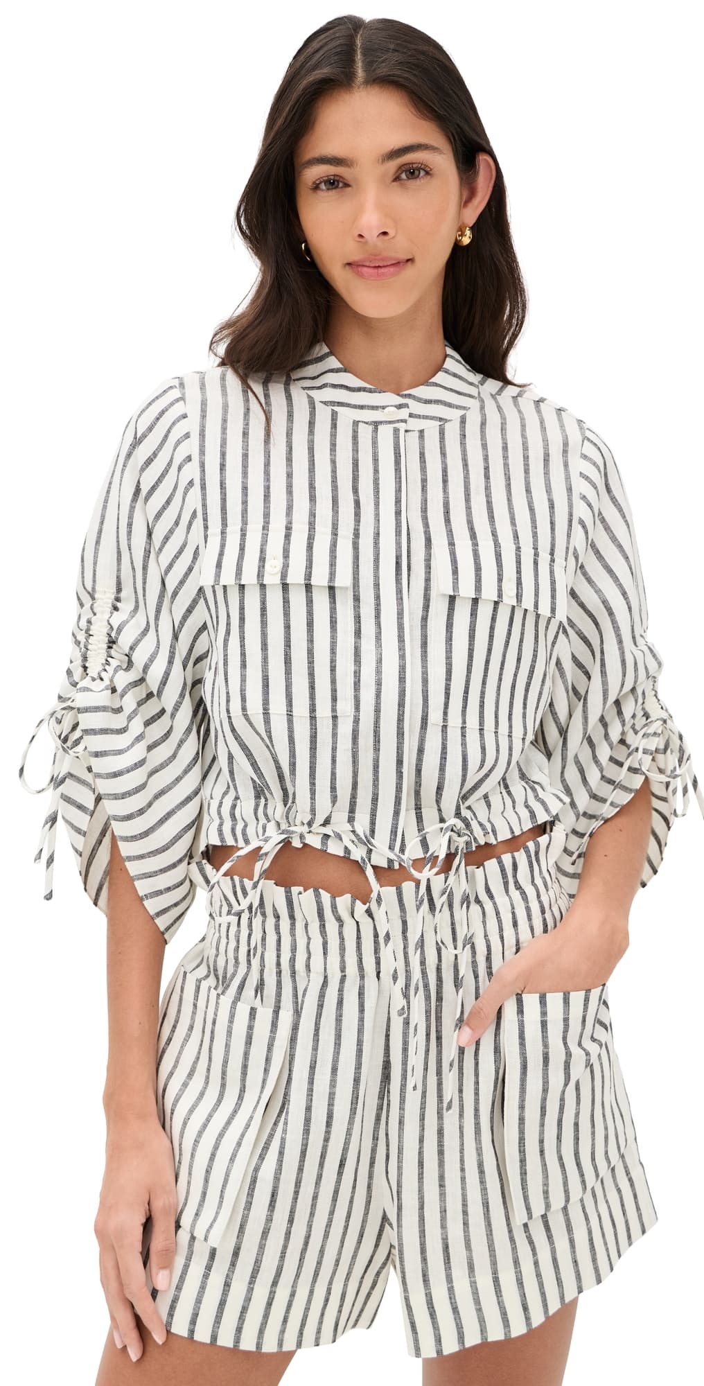 HEVRON Eva Linen Top Black Stripe