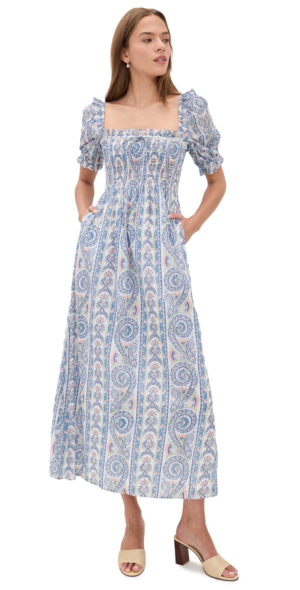 Hill House Home The Scarlett Nap Midi Dress Corsica Paisley Blue