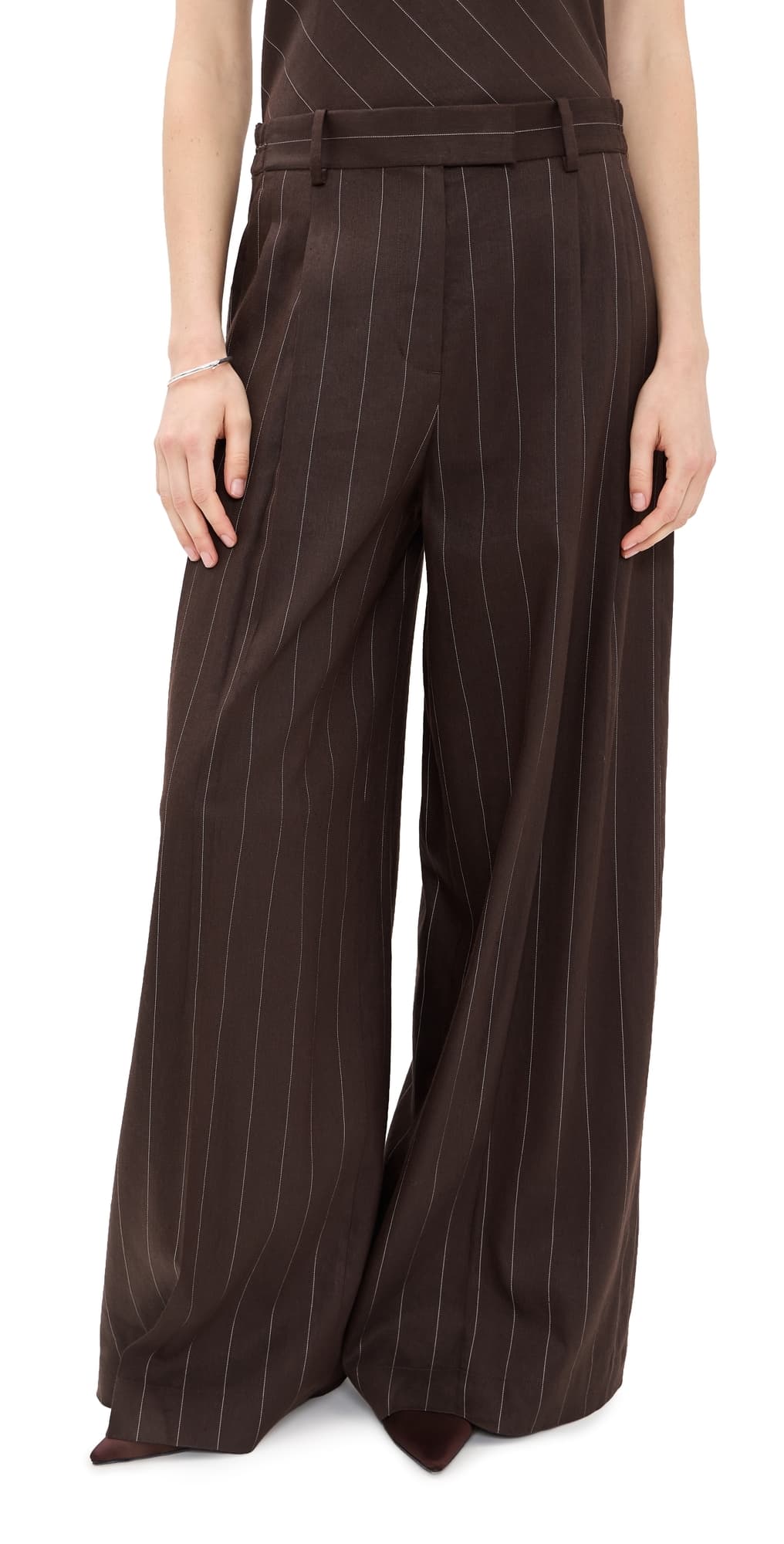 Helmut Lang Wide Double Pleated Trousers Brown Multi