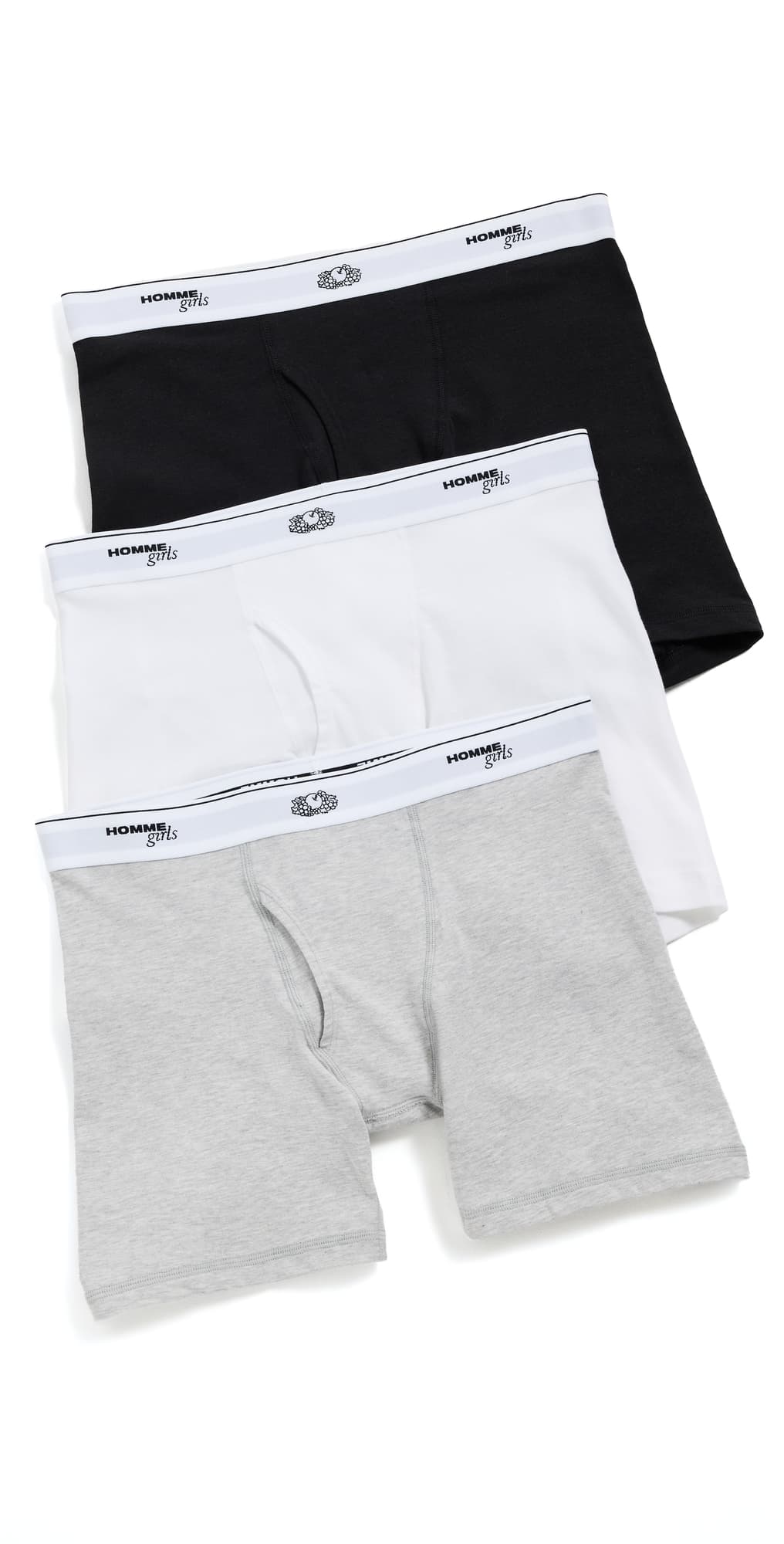 HOMMEGIRLS Homme Girls X Fruit of the Loom Boxer Briefs 3 Pack Black/Heather Grey/White