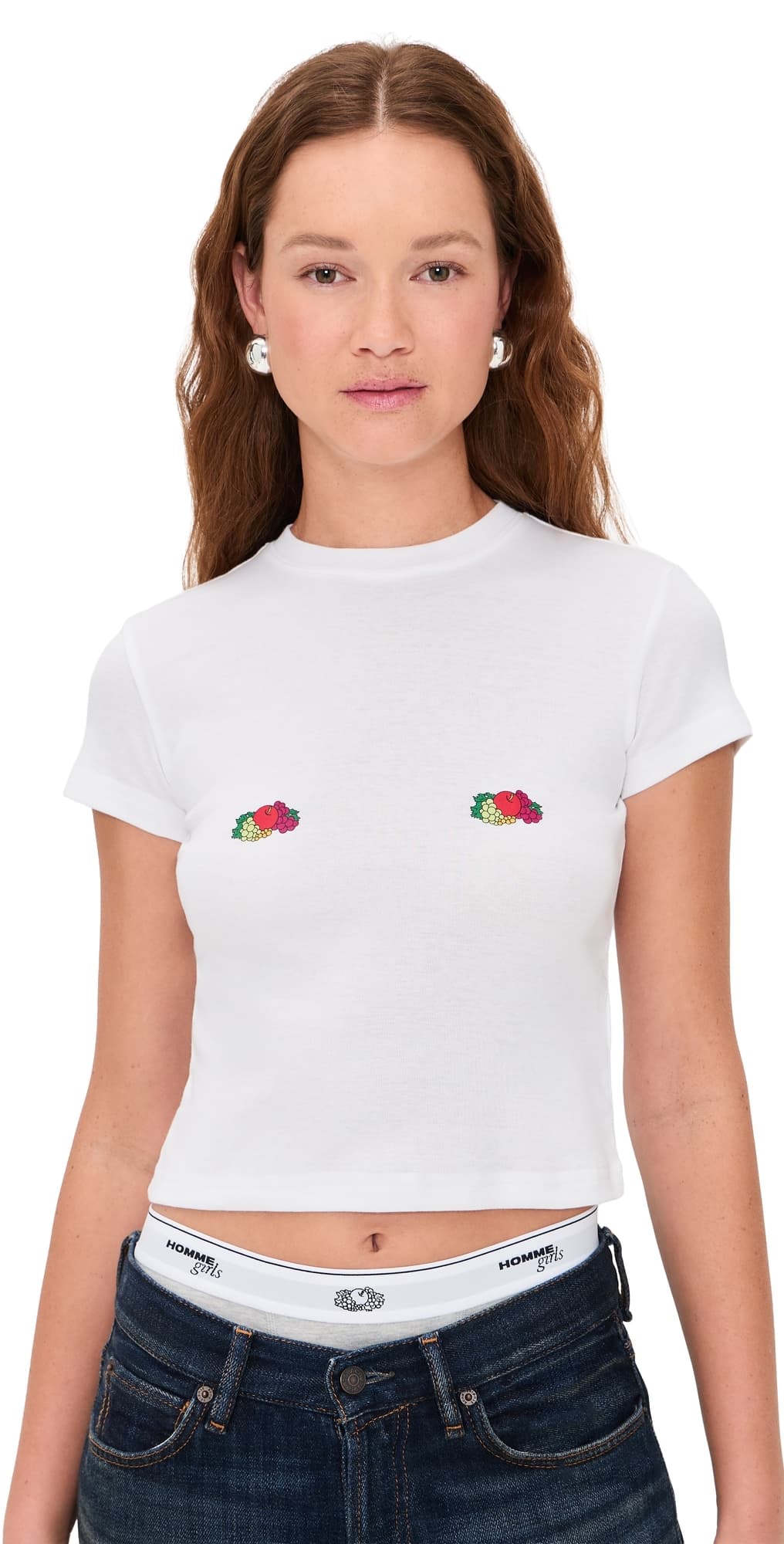 HOMMEGIRLS Homme Girls x Fruit of The Loom Baby Tee With Double Logo White w/ Fruit Clusters