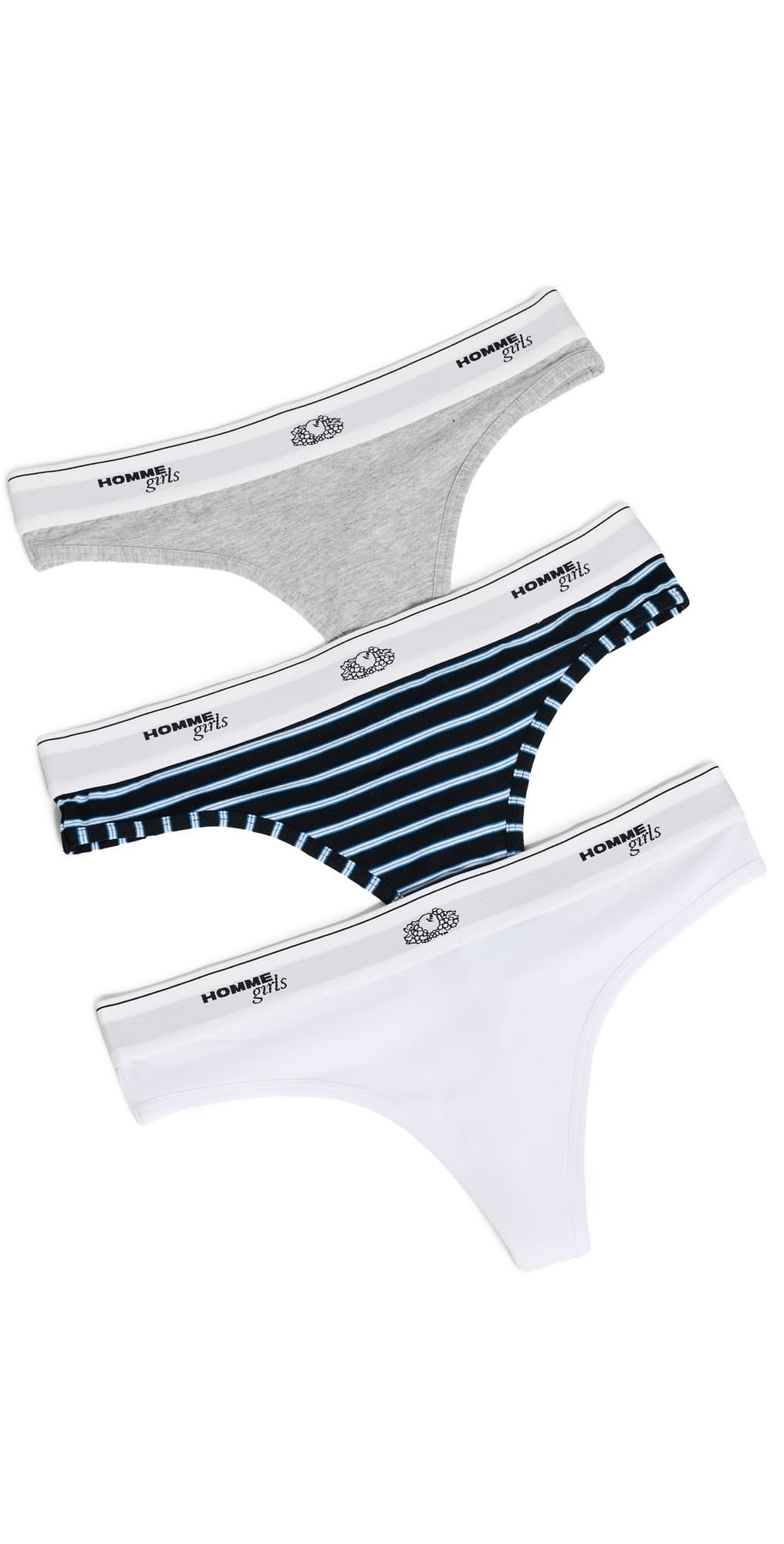 HOMMEGIRLS Homme Girls x Fruit Of The Loom Classic Thong 3 Pack Stripe Heather Grey/White