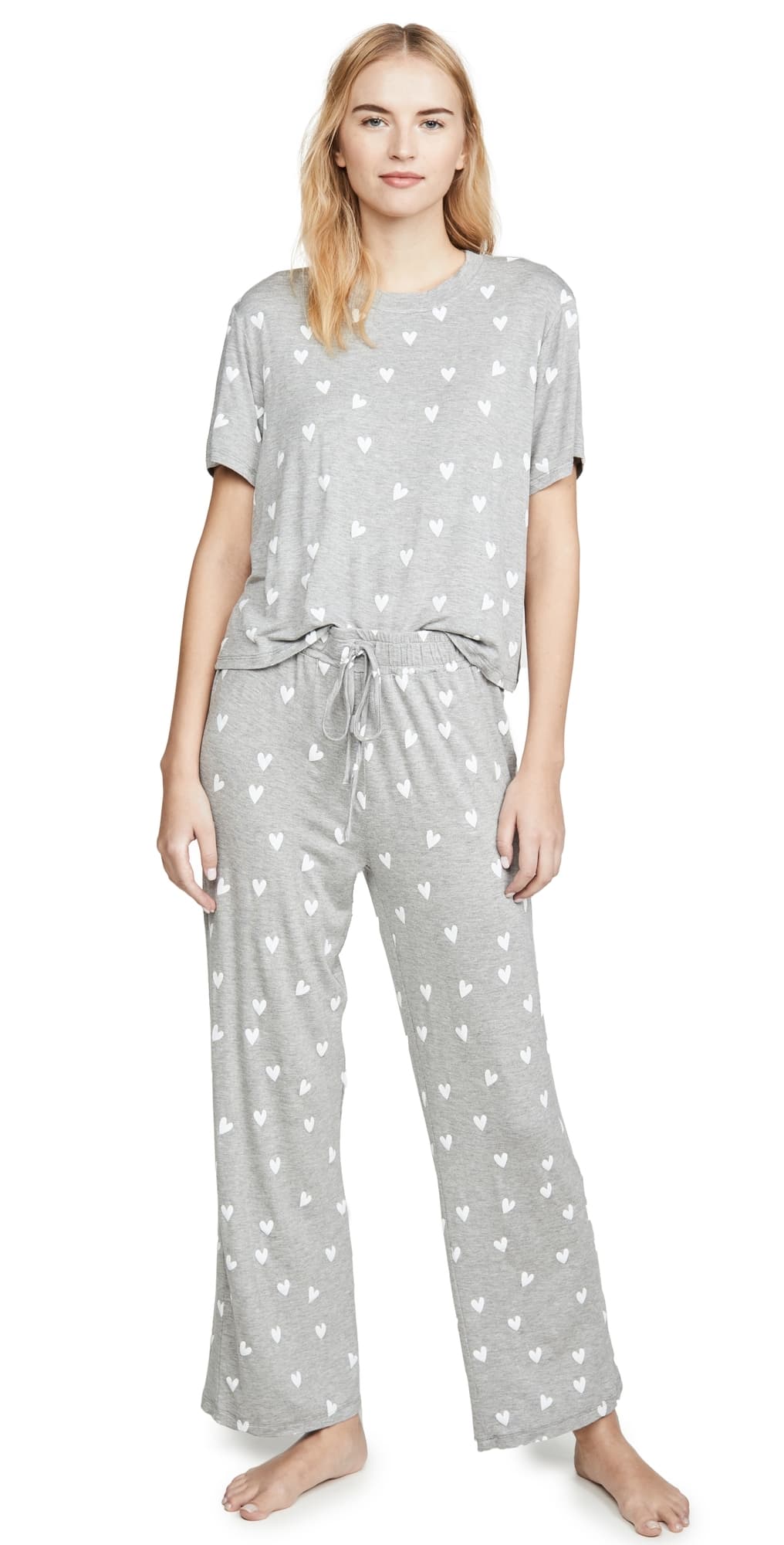 HONEYDEW All American PJ Set Heather Grey Hearts