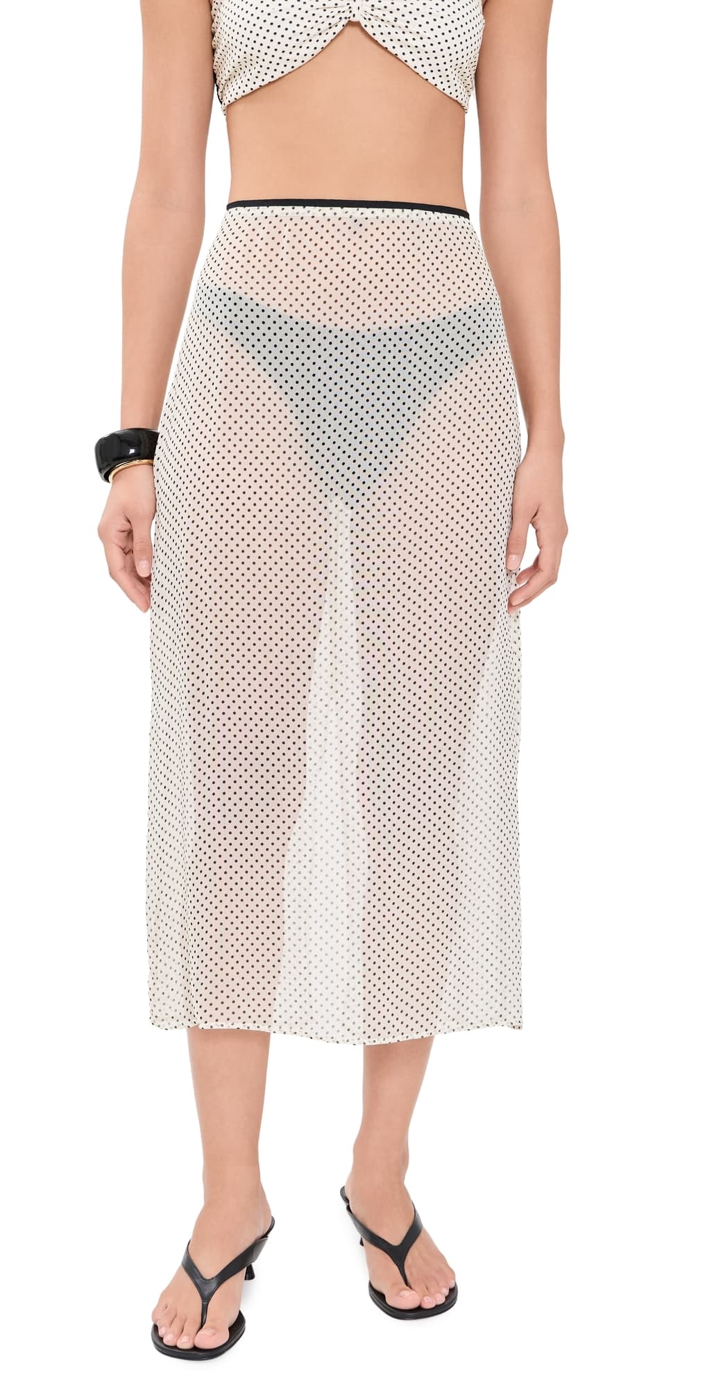 Hunza G Sheer Polka-Dot Coverup Skirt Vanilla Polka Dot Crepe