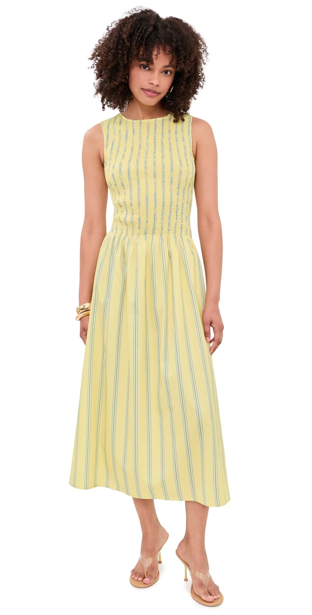 House of Sunny Striped Ruched Mesh Dress Butter