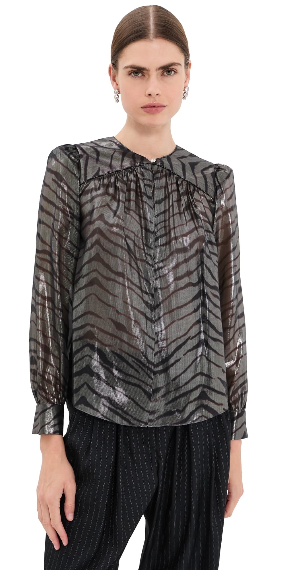 Isabel Marant Farali Gathered Silk Blouse Black/Silver