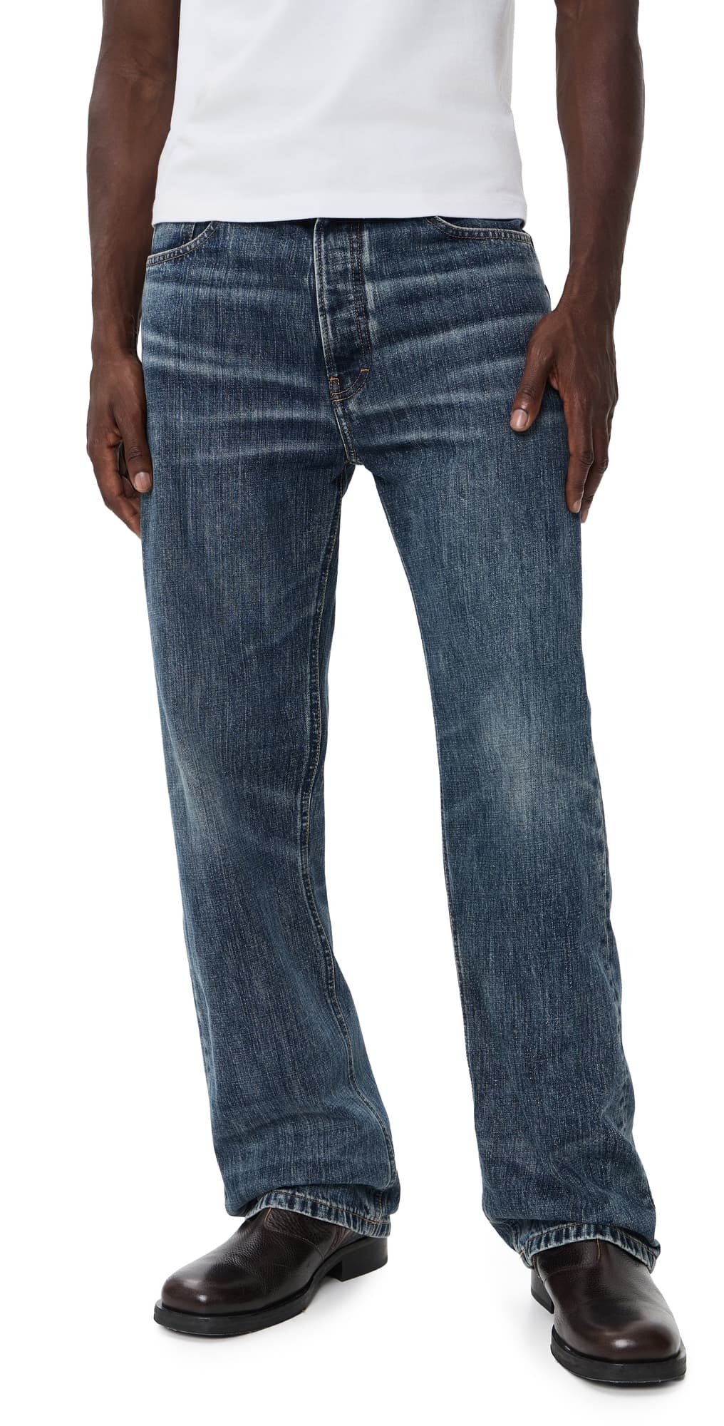 Jeanerica Vega Loose Straight Leg Jeans Dark Blue Righe