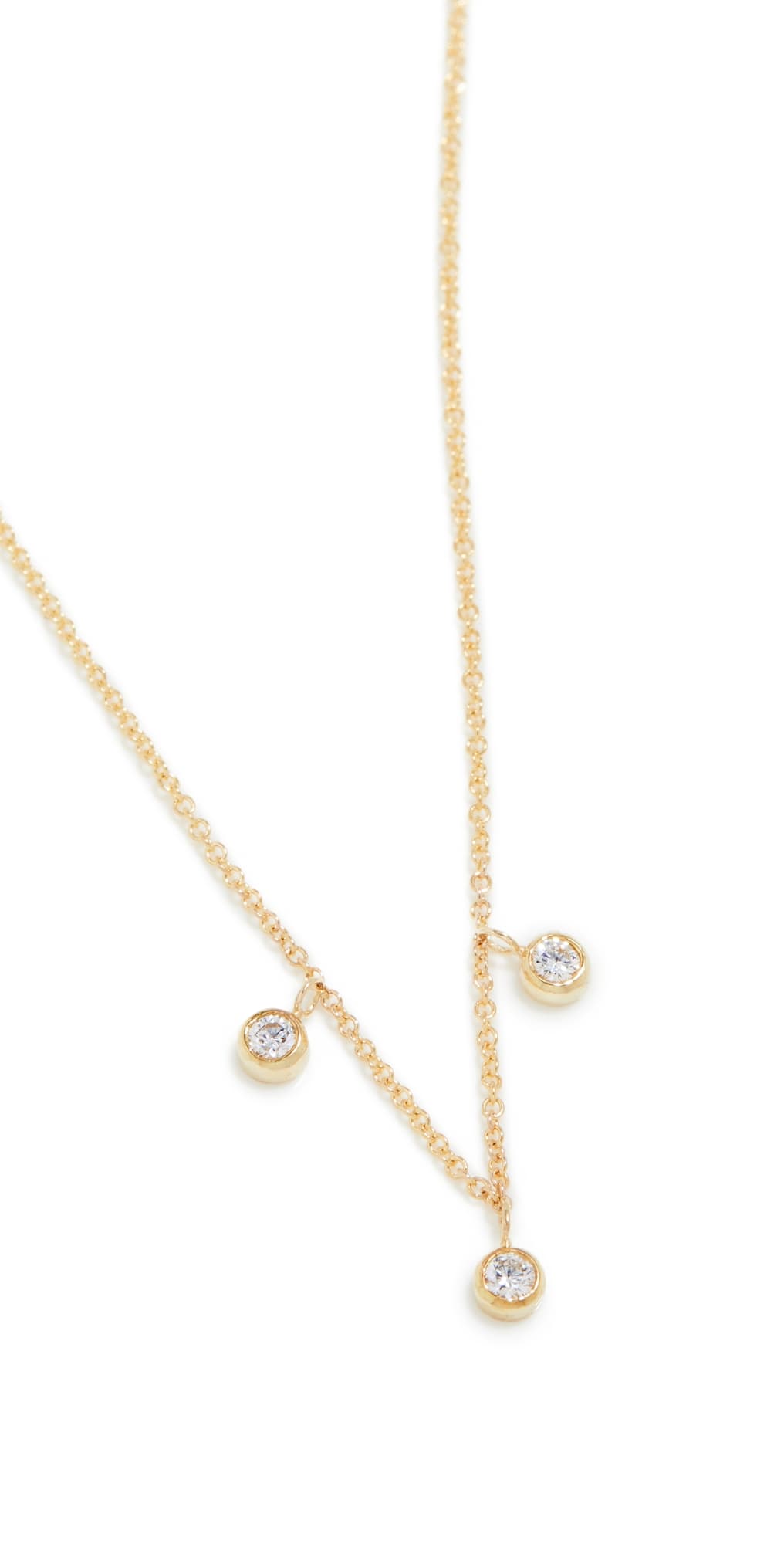 Jennifer Meyer Jewelry 18k Gold 3 Mini Diamond Bezel Dangle Necklace Gold
