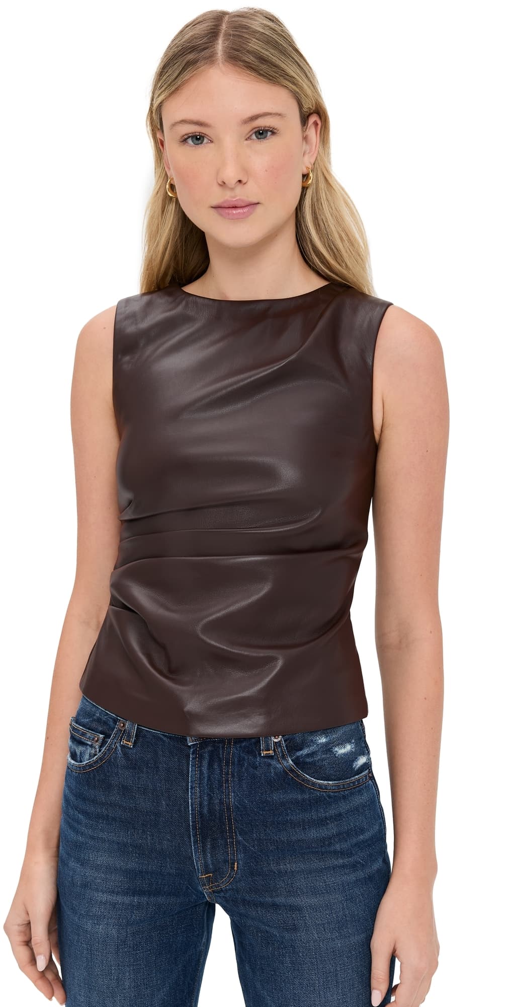 Joe's Jeans The Meg Vegan Leather Top Dark Chocolate