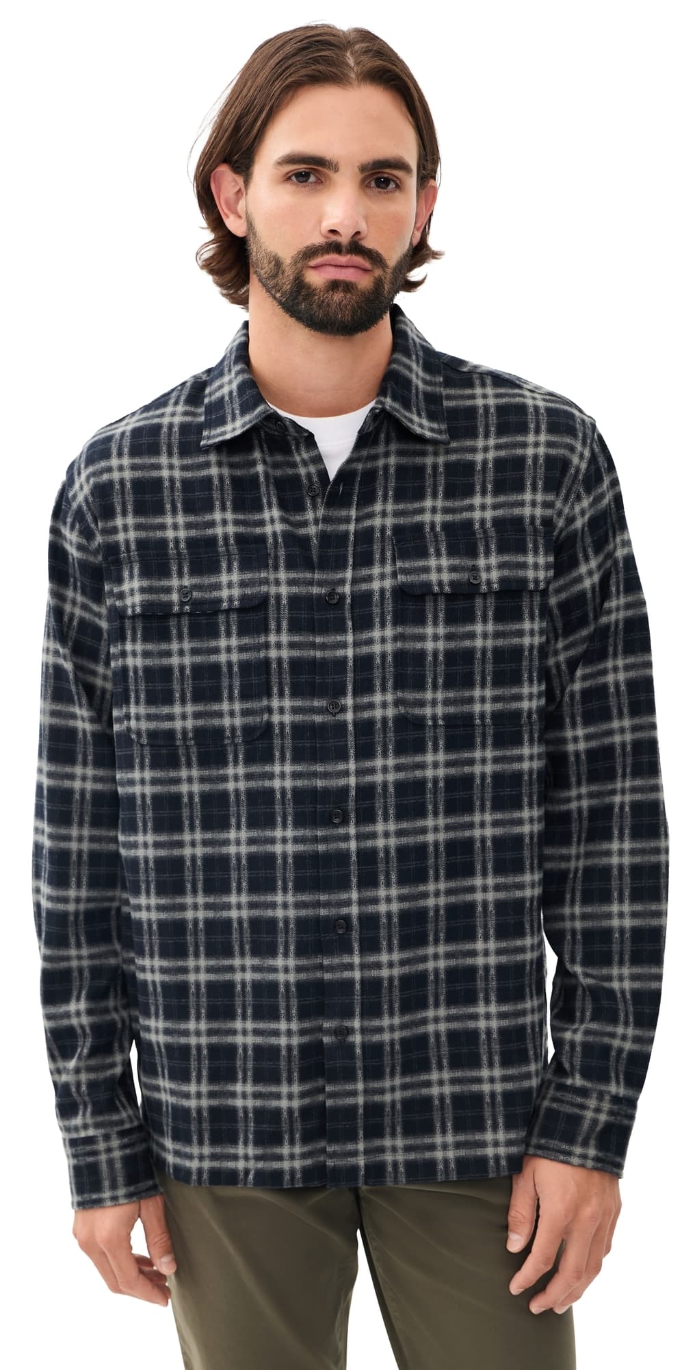 Joe's Jeans Plaid Double Flap Pocket Shirt Navy Multi