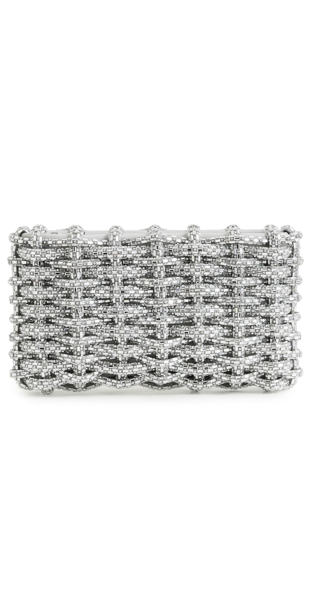SIMKHAI Morgan Woven Rhinestone Clutch Silver · One Size