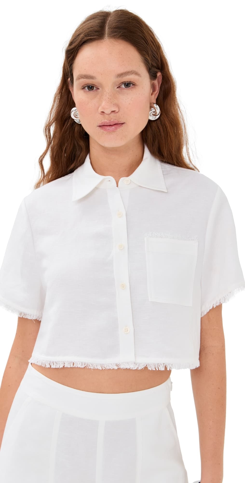SIMKHAI Solange Short Sleeve Cropped Shirt White