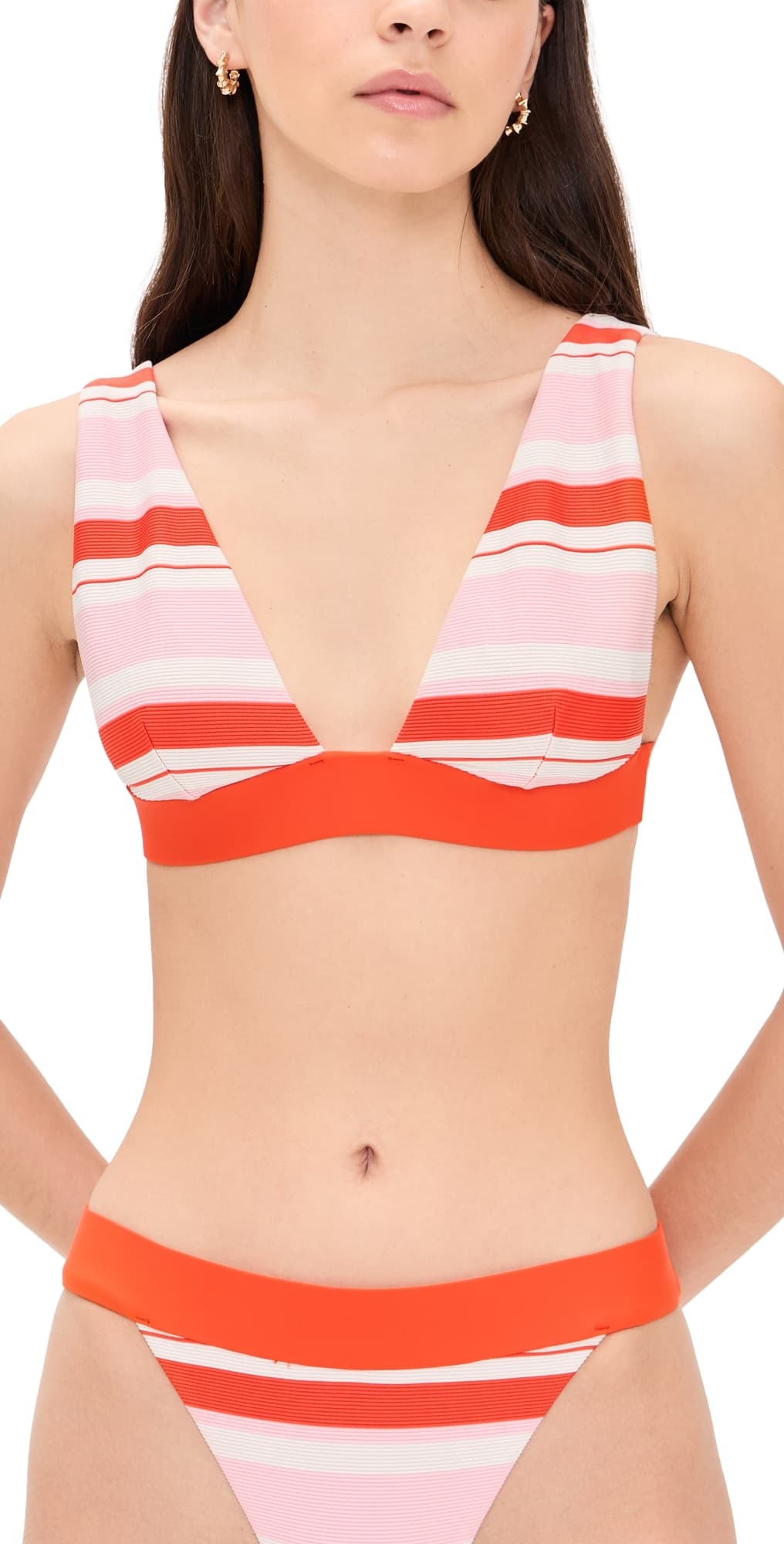 SIMKHAI Tillie Triangle Bikini Top Lobster Stripe
