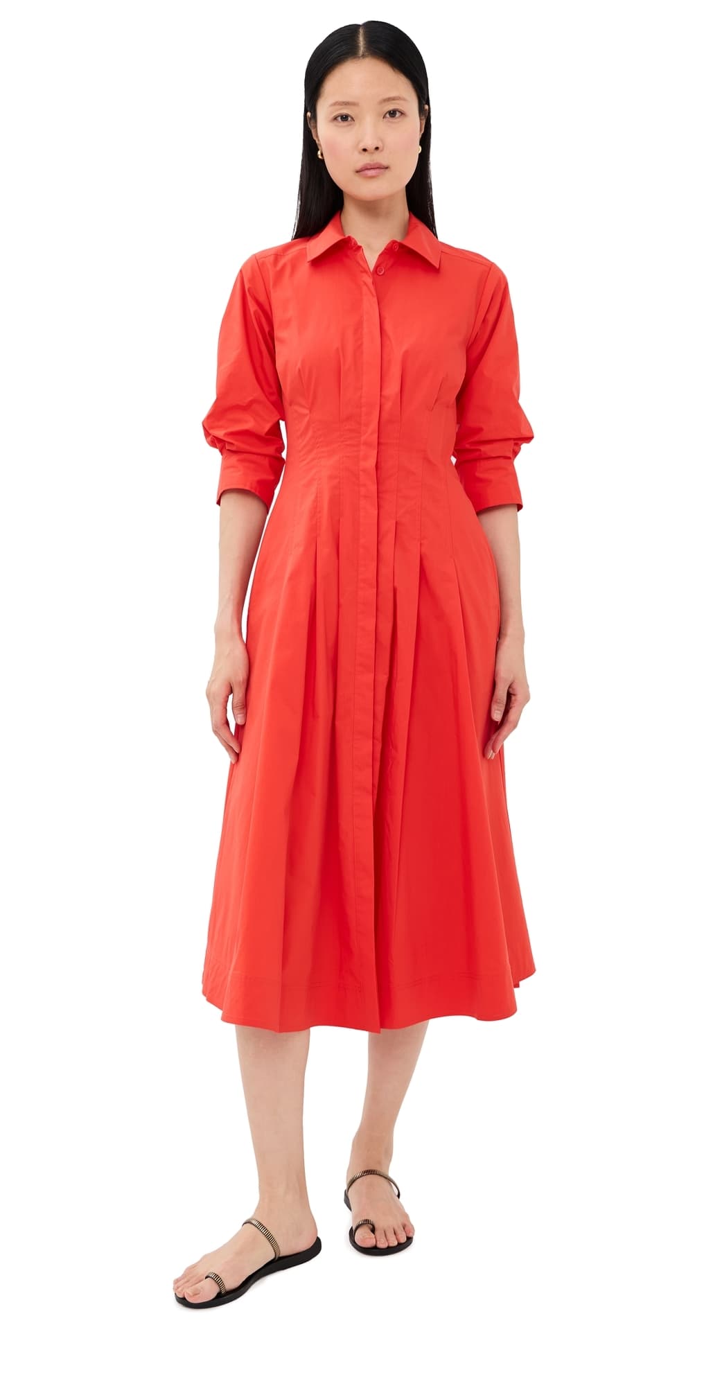 SIMKHAI Jazz Pintuck Midi Dress Lobster