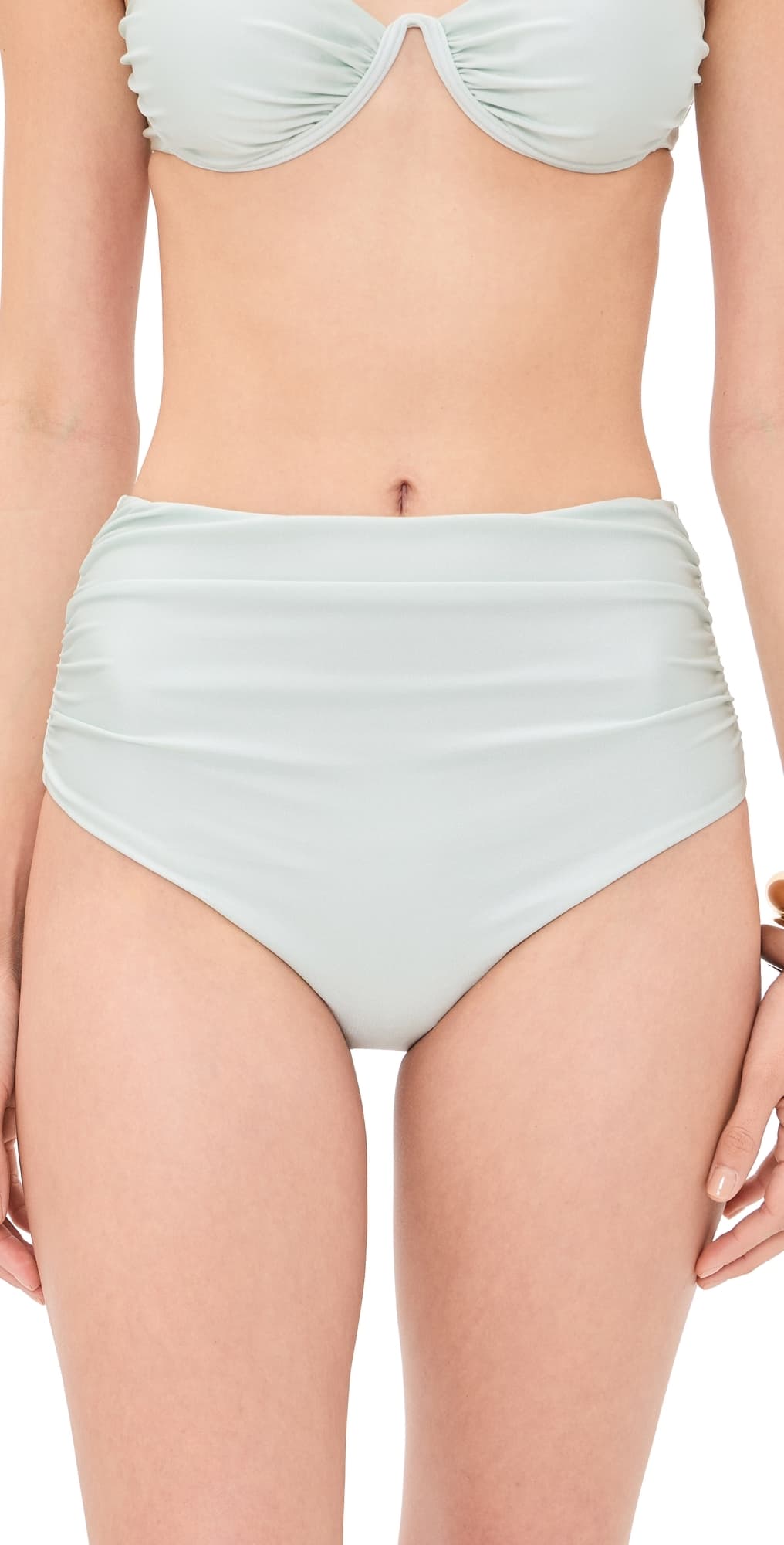 SIMKHAI Teya High Waisted Ruched Bikini Bottoms Mint