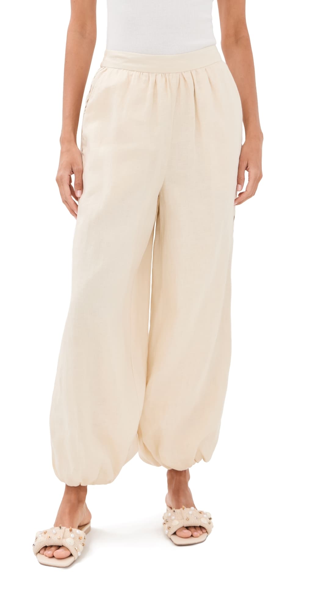 SIMKHAI Selah Linen Lace Balloon Pants Sand