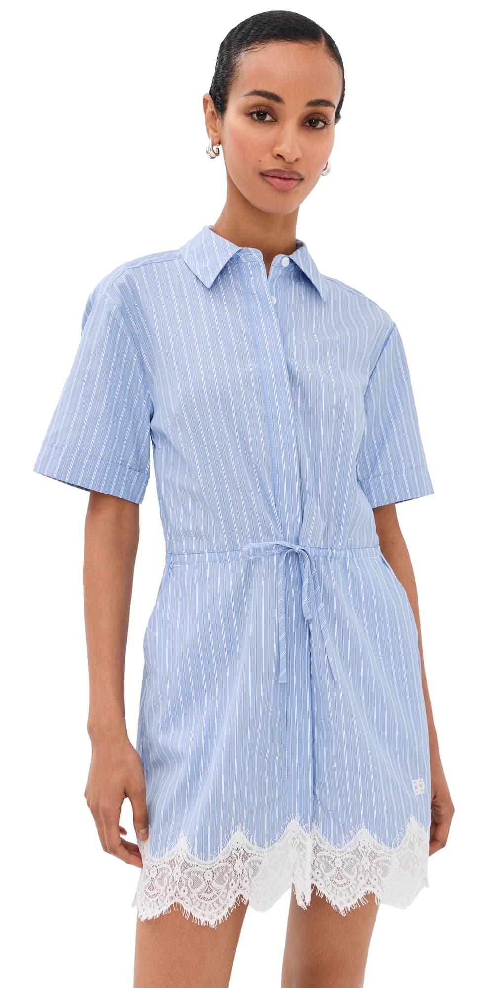 SIMKHAI Calder Cotton Lace Mini Dress Oxford Blue Stripe