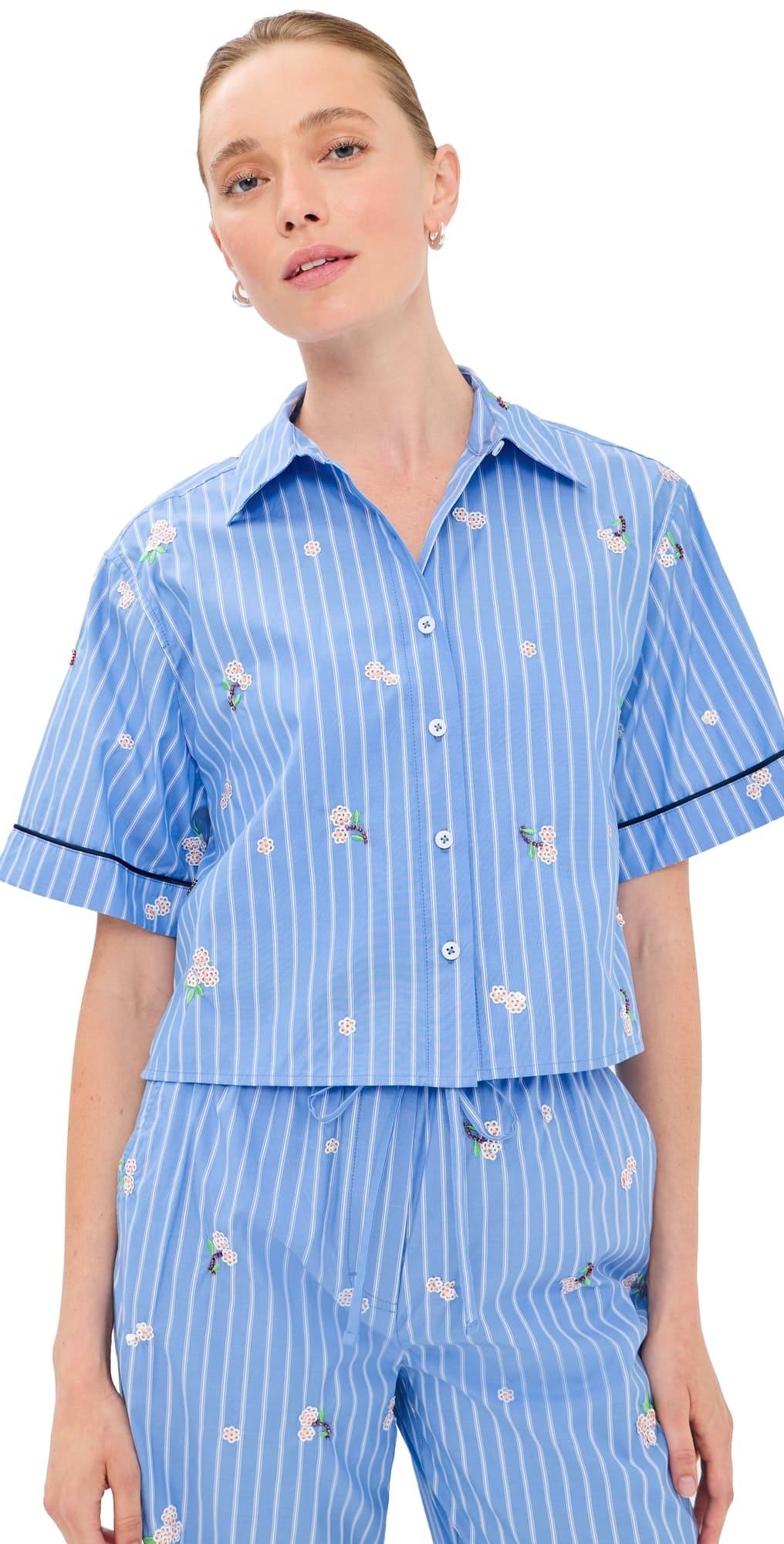SIMKHAI Robinson Camp Shirt French Blue Stripe