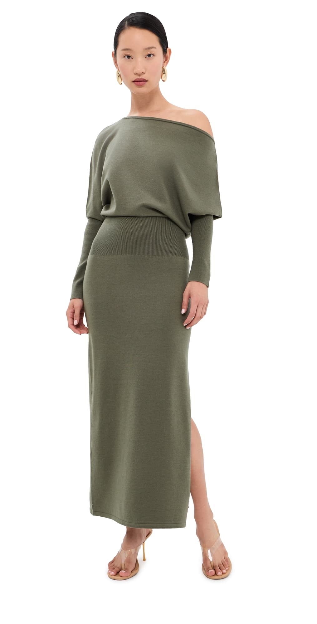 SIMKHAI Janese Off Shoulder Knit Dress Sea Turtle