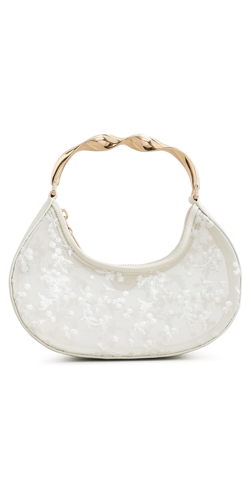 SIMKHAI Nixi Floral Embroidered Mesh Twist Handle Bag Ivory · One Size