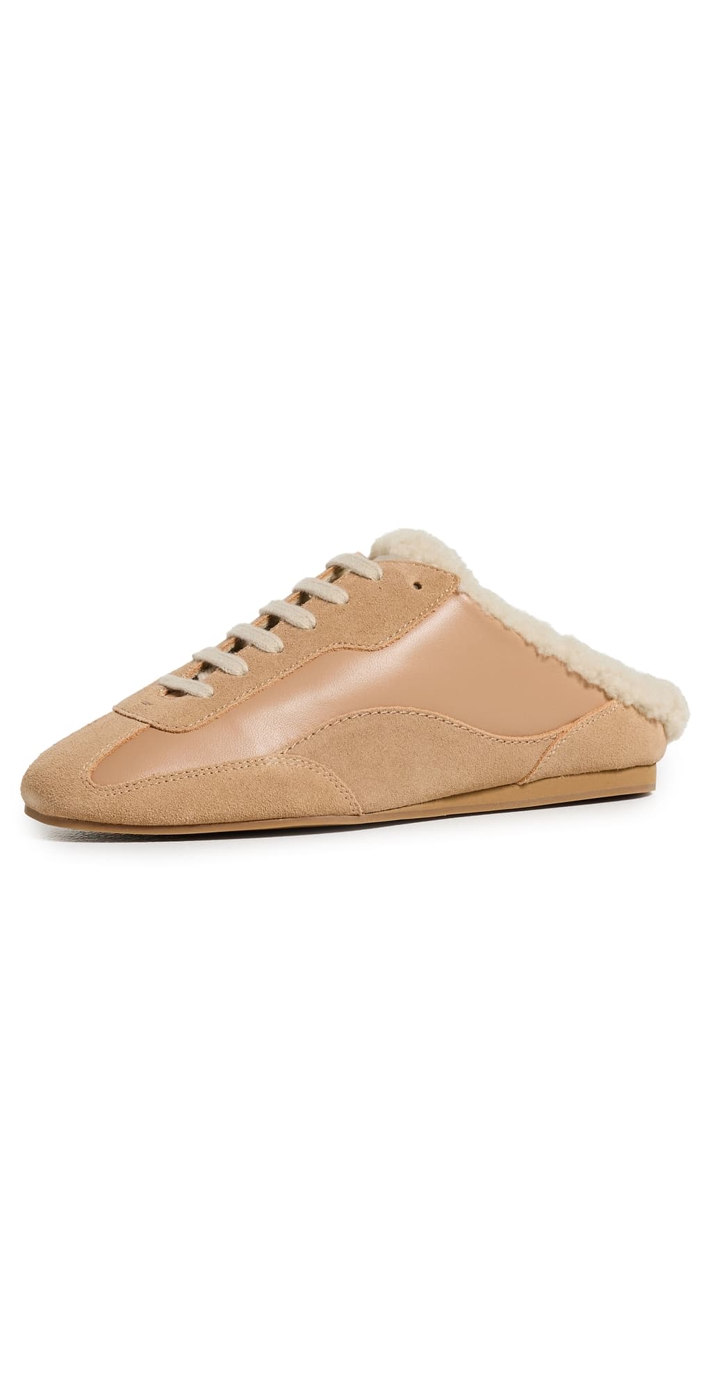 SIMKHAI Georgie Shearling Slip On Sneakers Light Camel Ecru