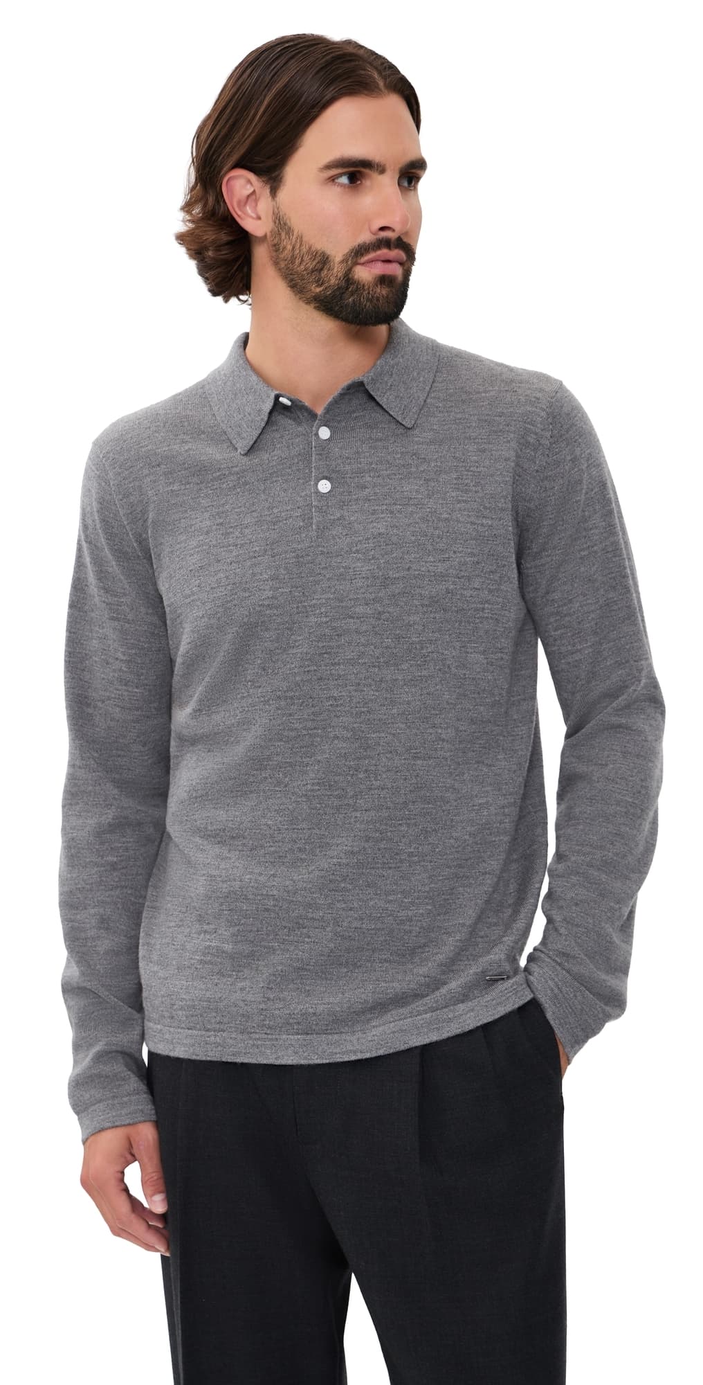 SIMKHAI Reynolds Polo Sweater Charcoal Melange
