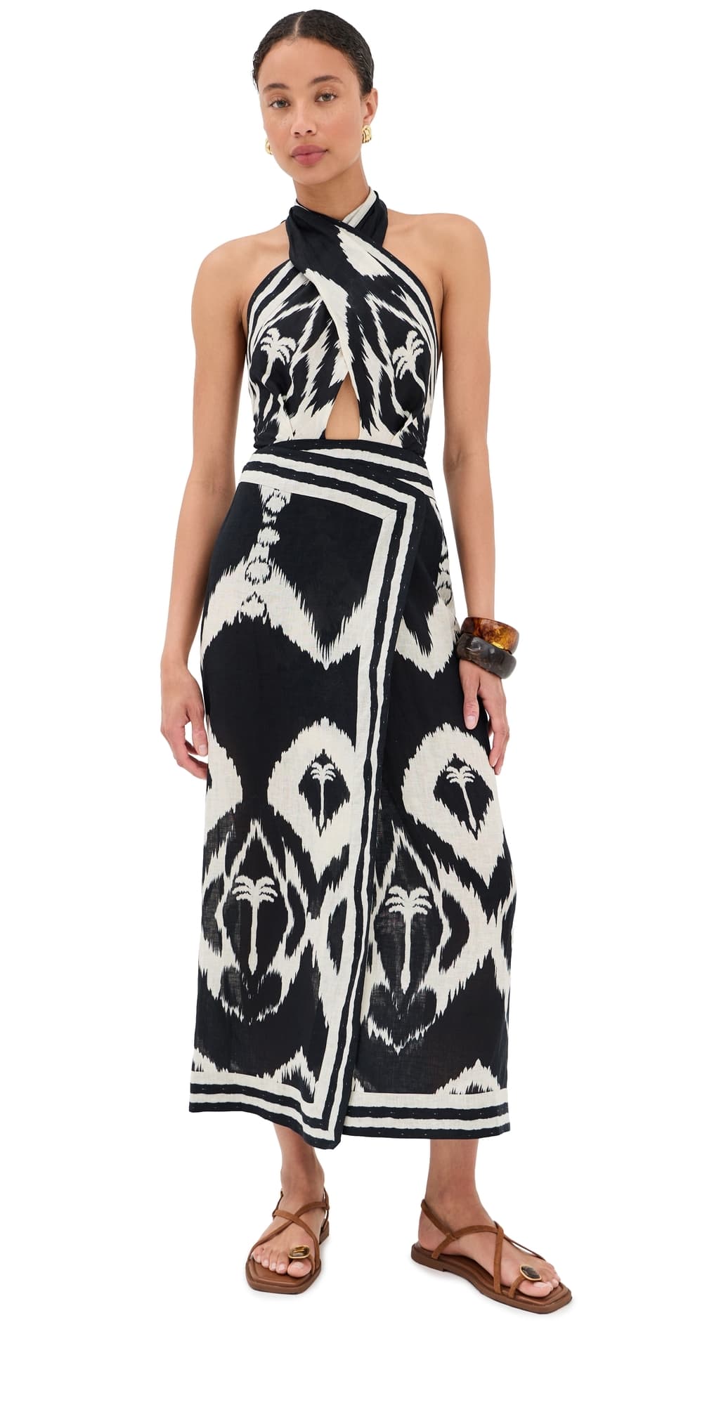 Johanna Ortiz Buen Viento Linen Maxi Dress Black/Ecru