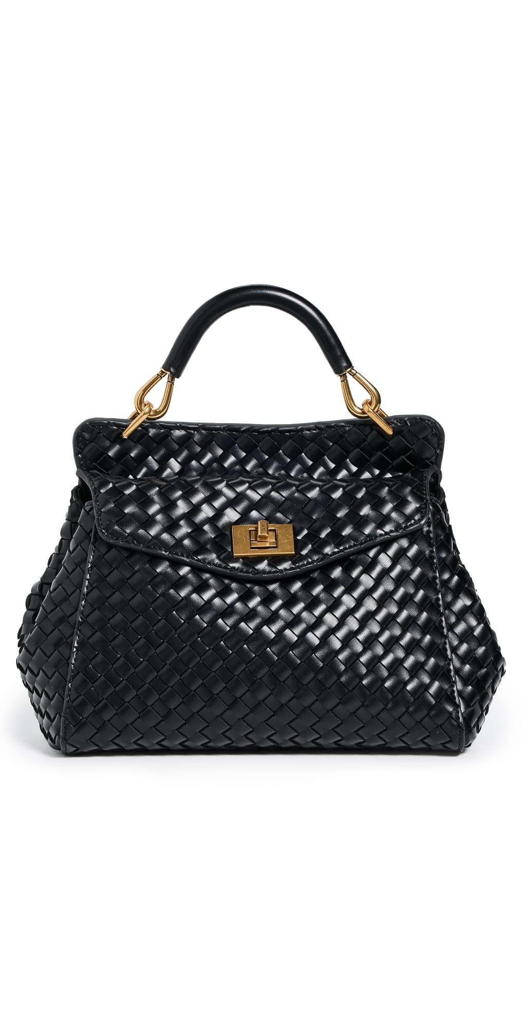 JW PEI Lucia Classic Top Handle Faux Leather Woven Bag Black