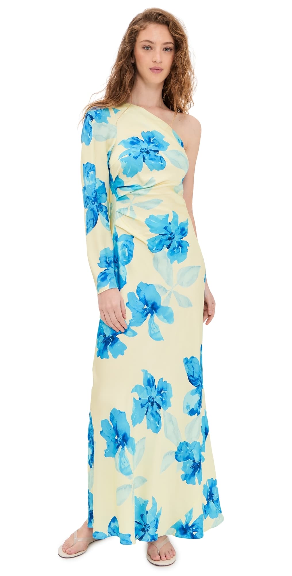 Kivari Sophie One Sleeve Maxi Dress Yellow Blue