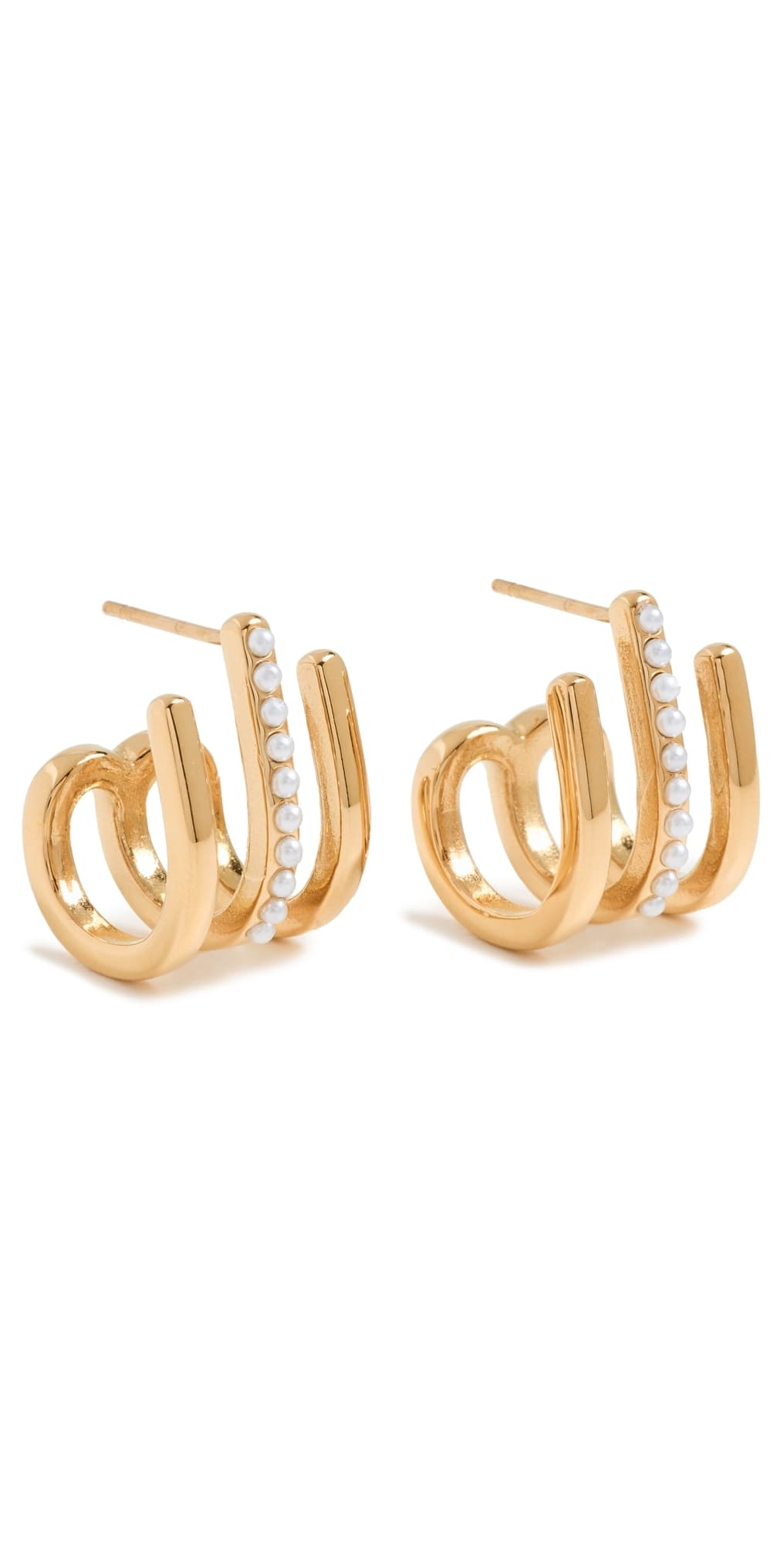 Kenneth Jay Lane Gold Post Huggie Hoop Earrings Gold/Pearl · One Size