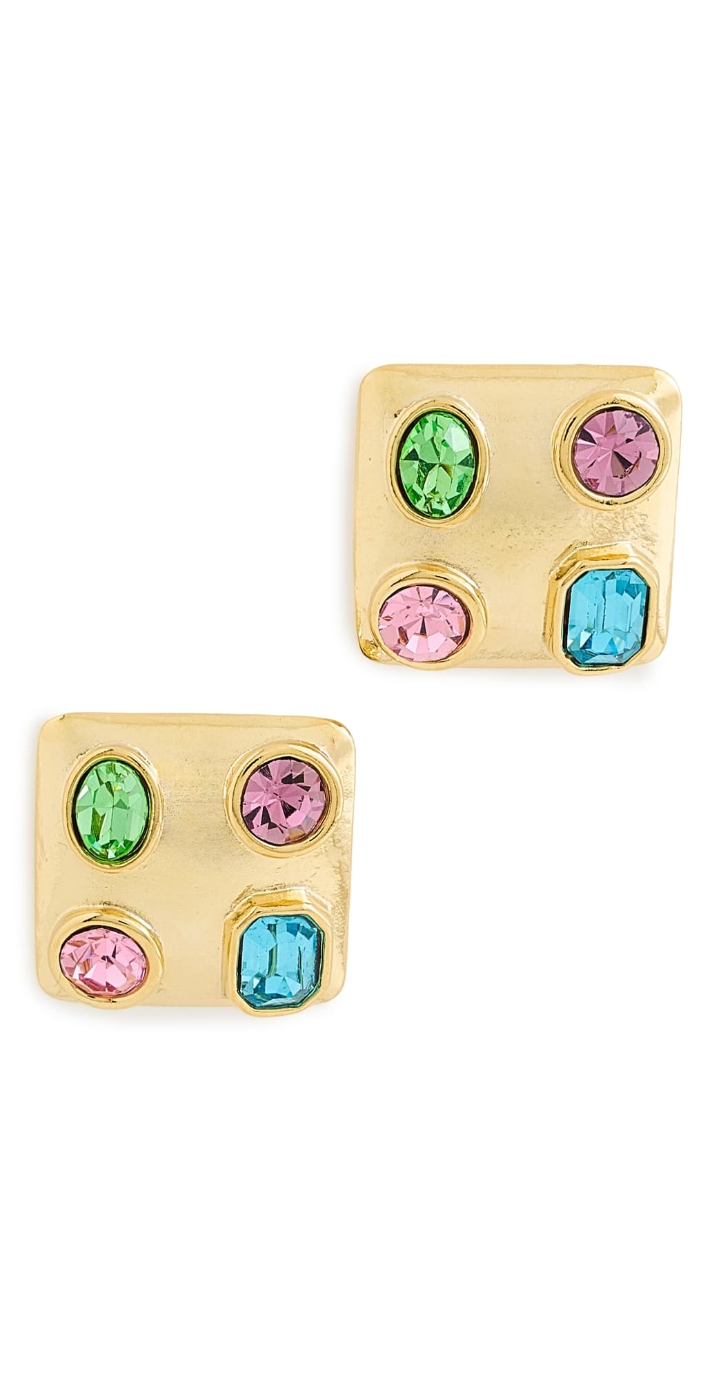 Kenneth Jay Lane Multi Pastel Stones Square Earrings Multi Pastel