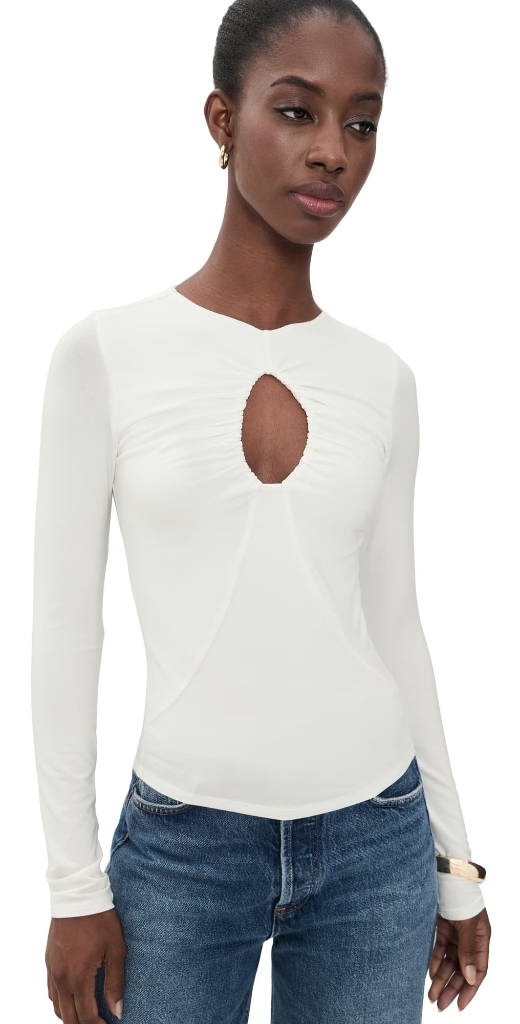 The Line by K Demi Long Sleeve Keyhole Top White