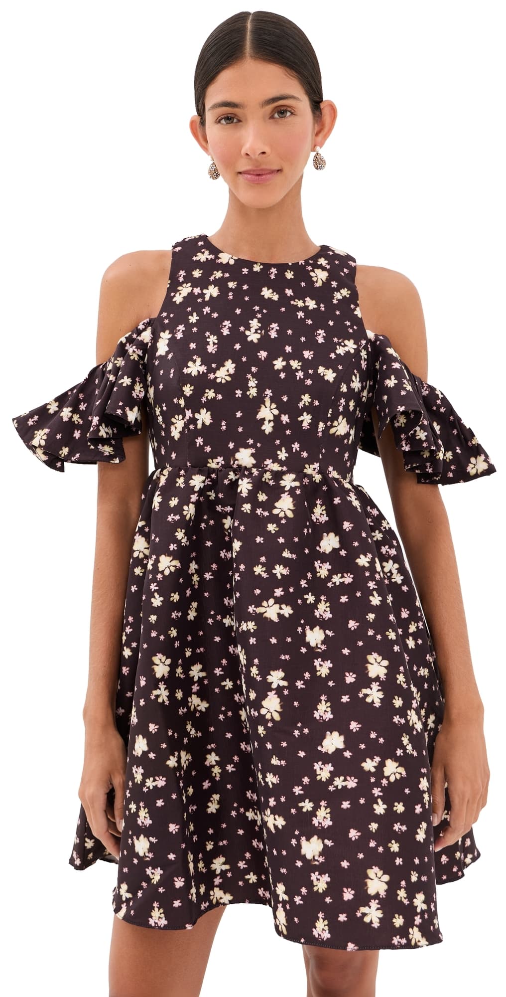 Kika Vargas Alexia Dress Mocha Blossom Taffeta