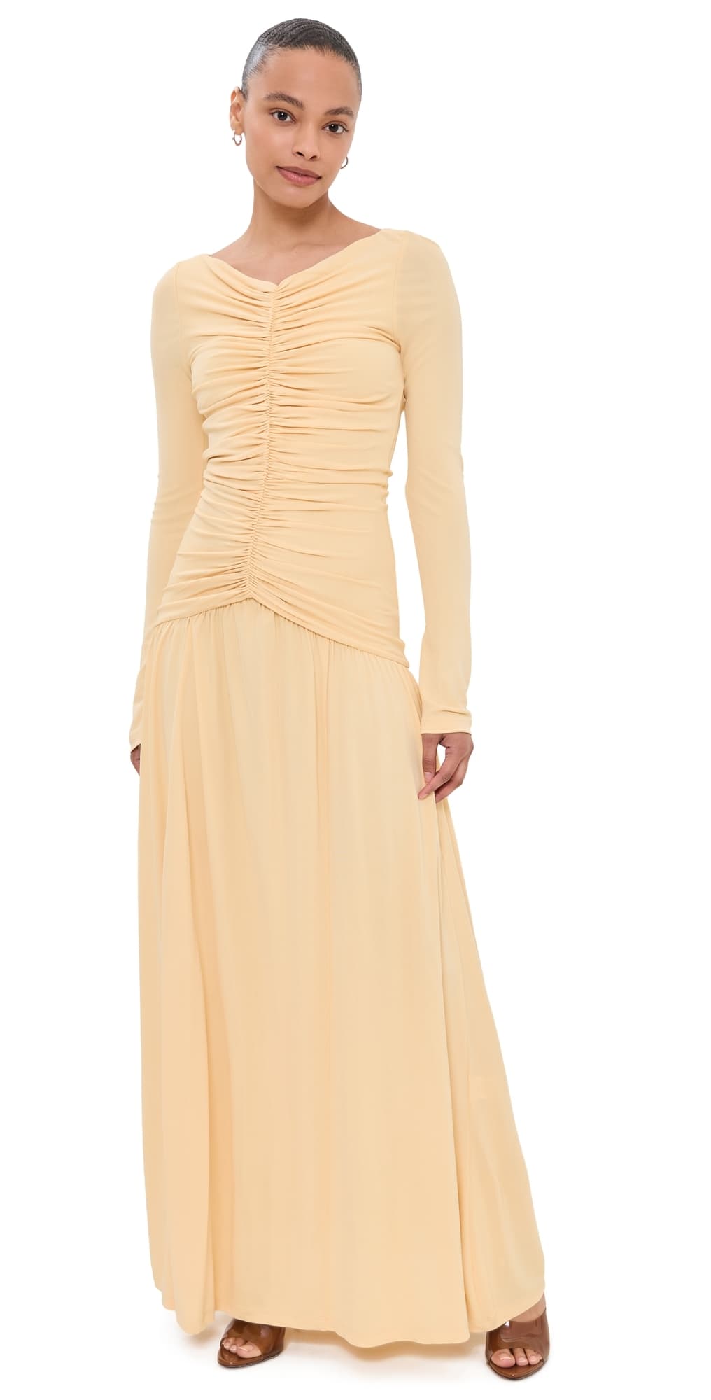 La Ligne Ruched Maxi Dress Pale Yellow