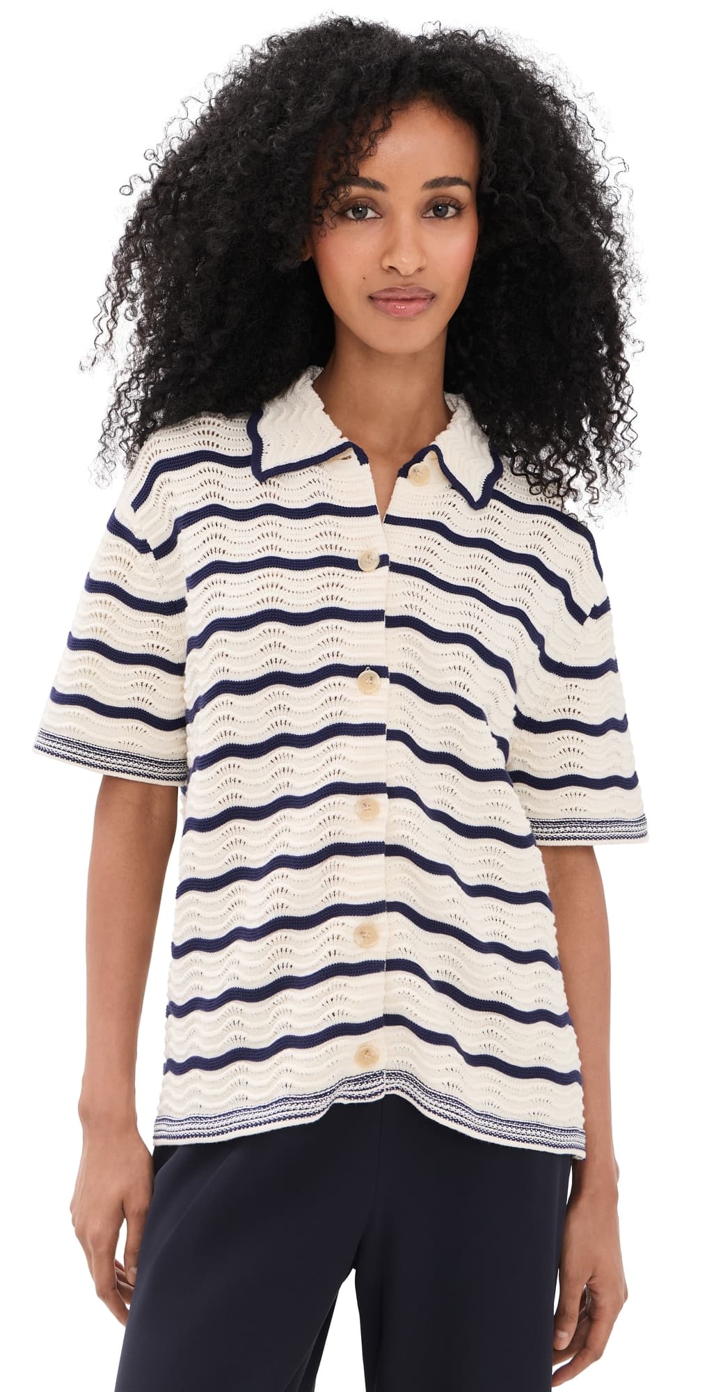 La Ligne Oversized Short Sleeve Shirt Cream/Navy