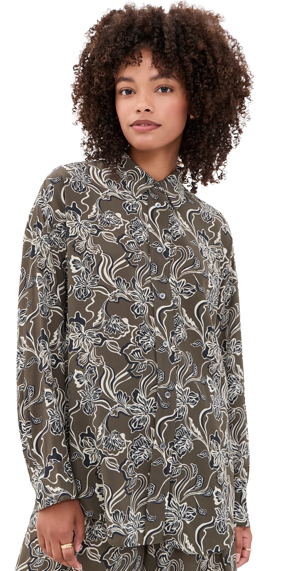 La Ligne Oversized Silk Shirt Taupe Floral