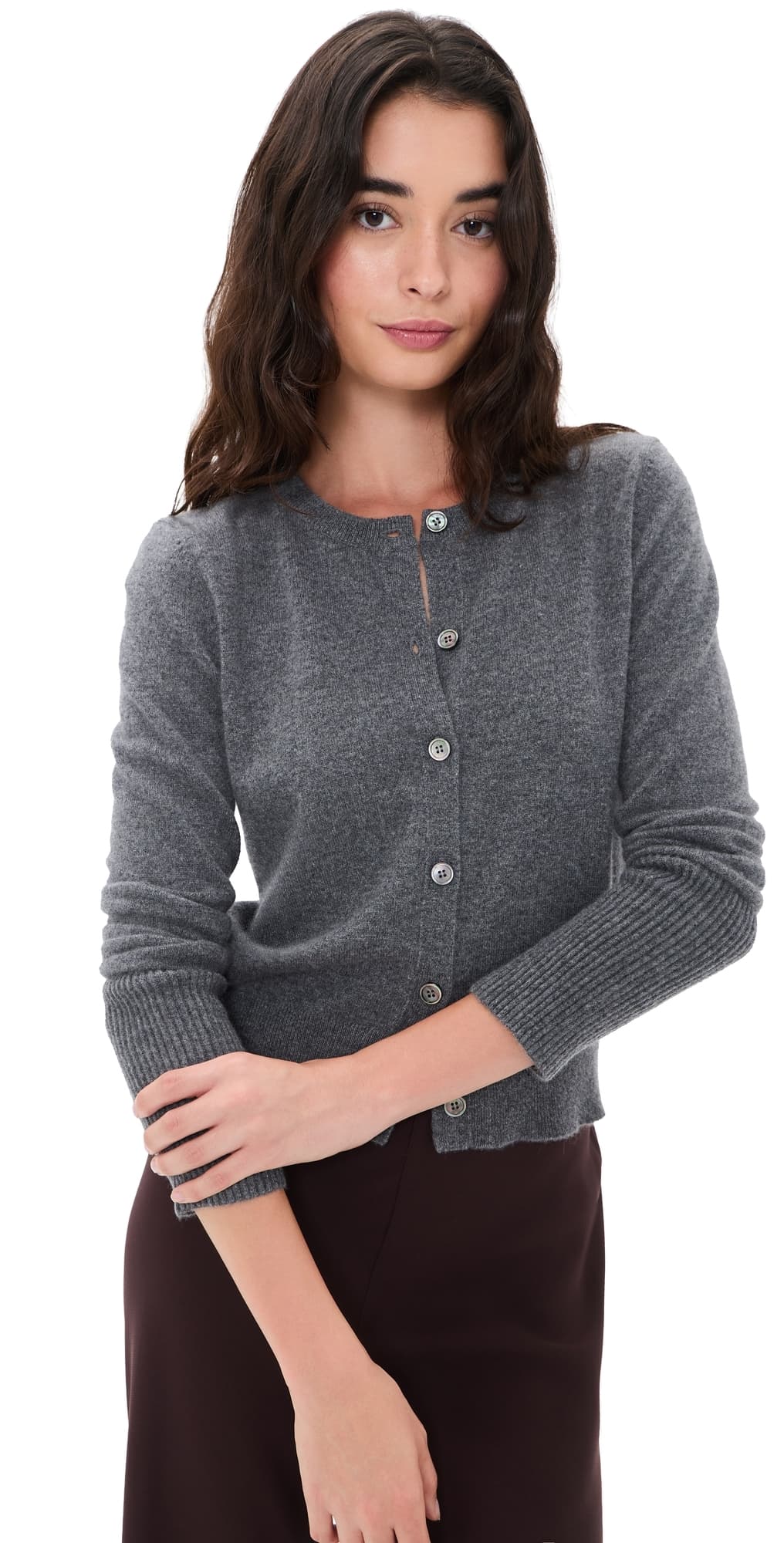 La Ligne Solid Lean Lines Cashmere Cardigan Grey