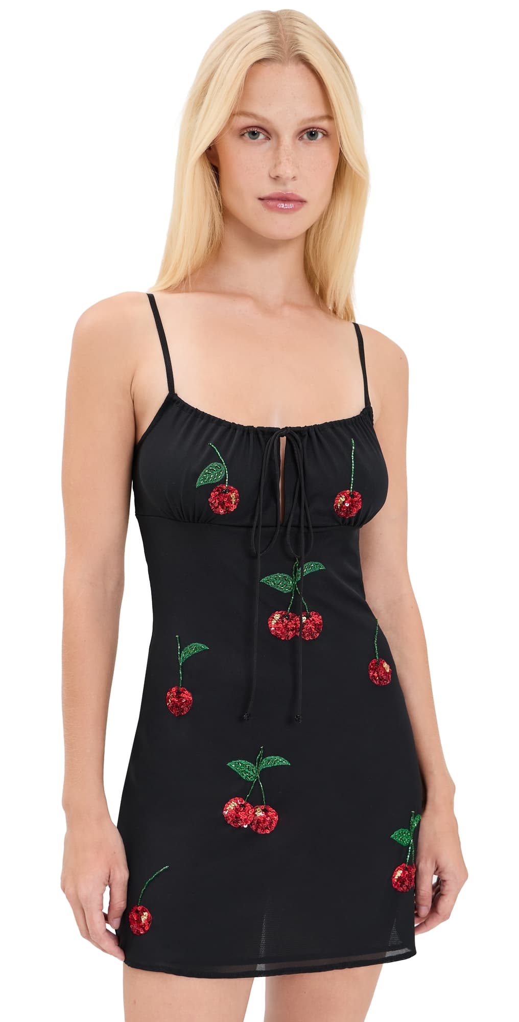 Leslie Amon Cherry Slip Dress Black and Red