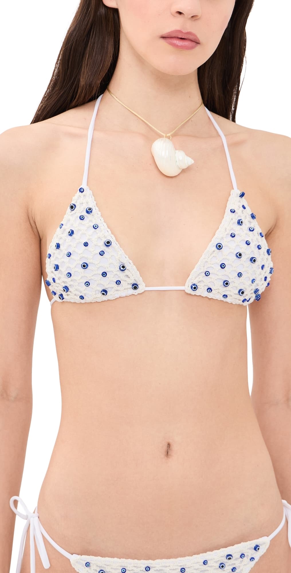 Leslie Amon Micro Evil Eye Bikini Top White And Blue