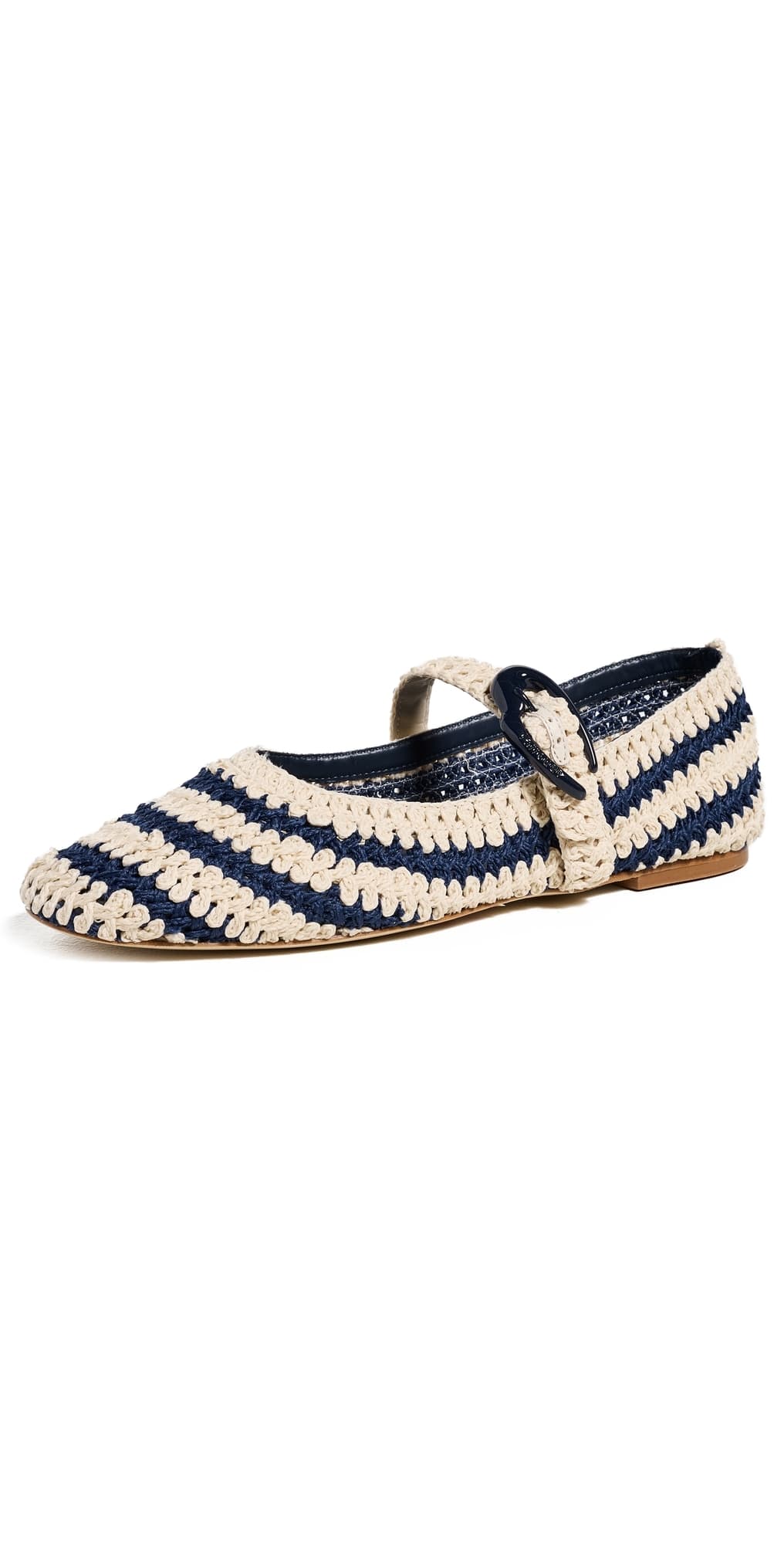 Larroudé Verona Crochet Flats Navy and Ivory Crochet