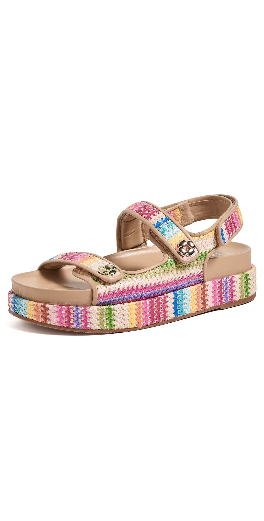 Larroudé Jetty Sandals Pink Raffia Lace/Beige Leather