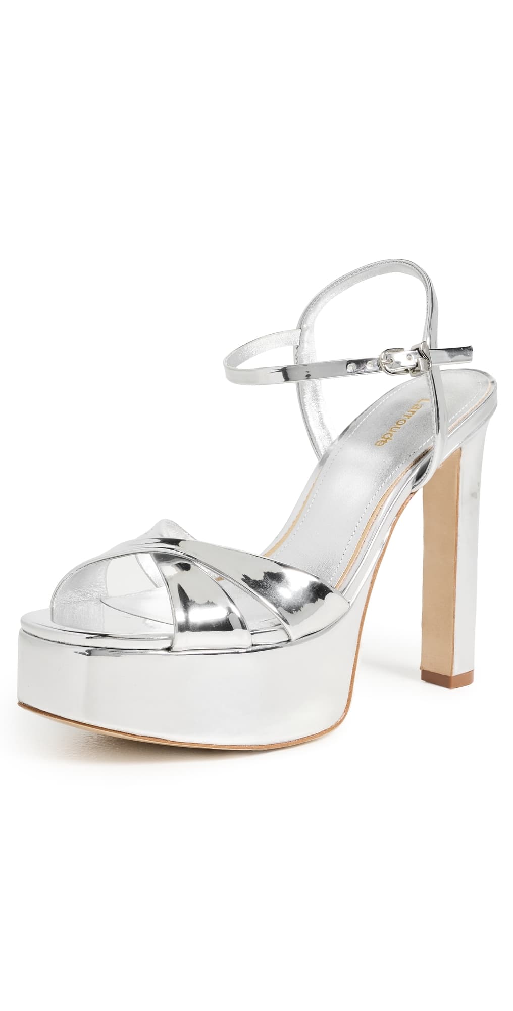 Larroudé Bianca High Platform Sandals Silver Specchio