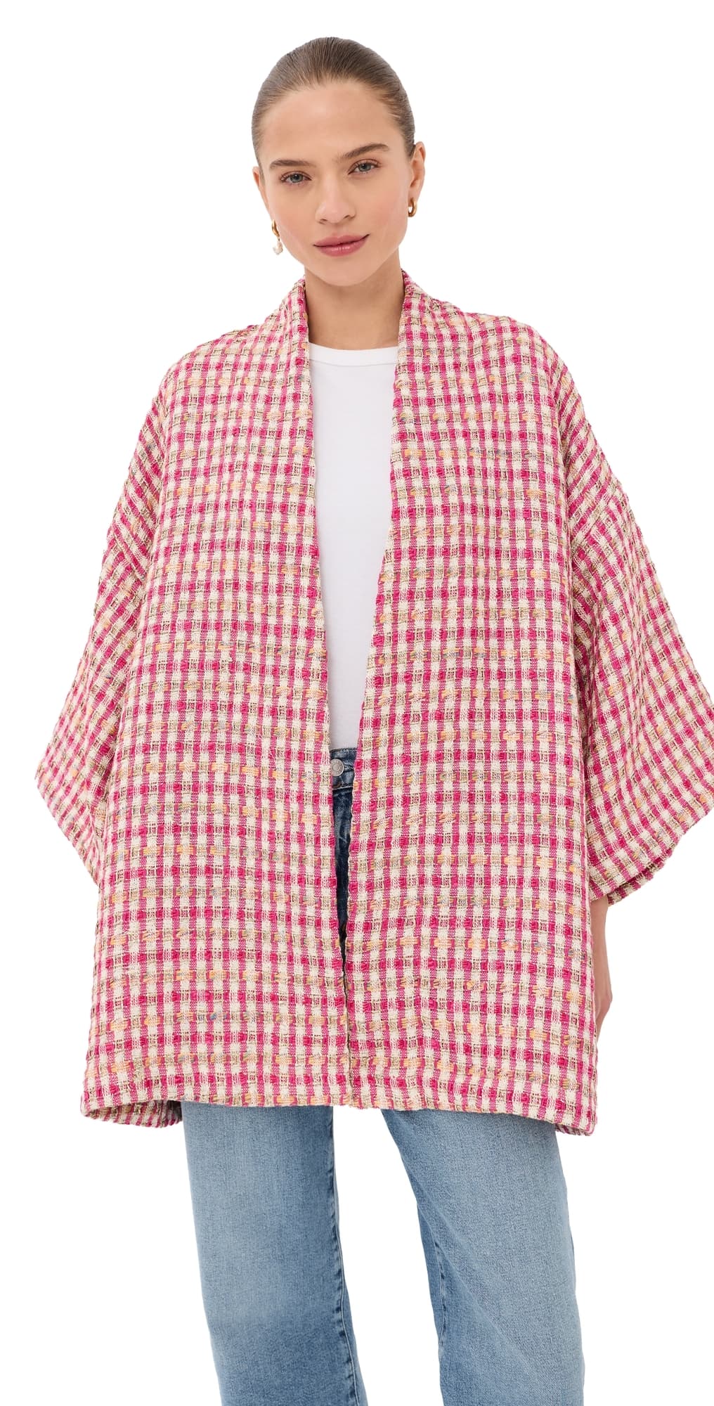 La Vie Style House Metallic Tweed Mini Duster Pink & Tan · One Size