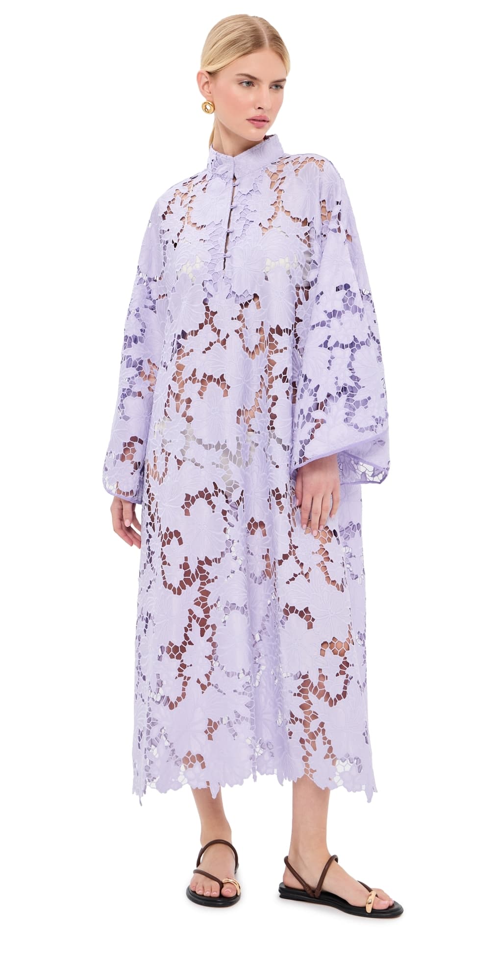 La Vie Style House Violet Floral Flat Lace Maxi Caftan Violet