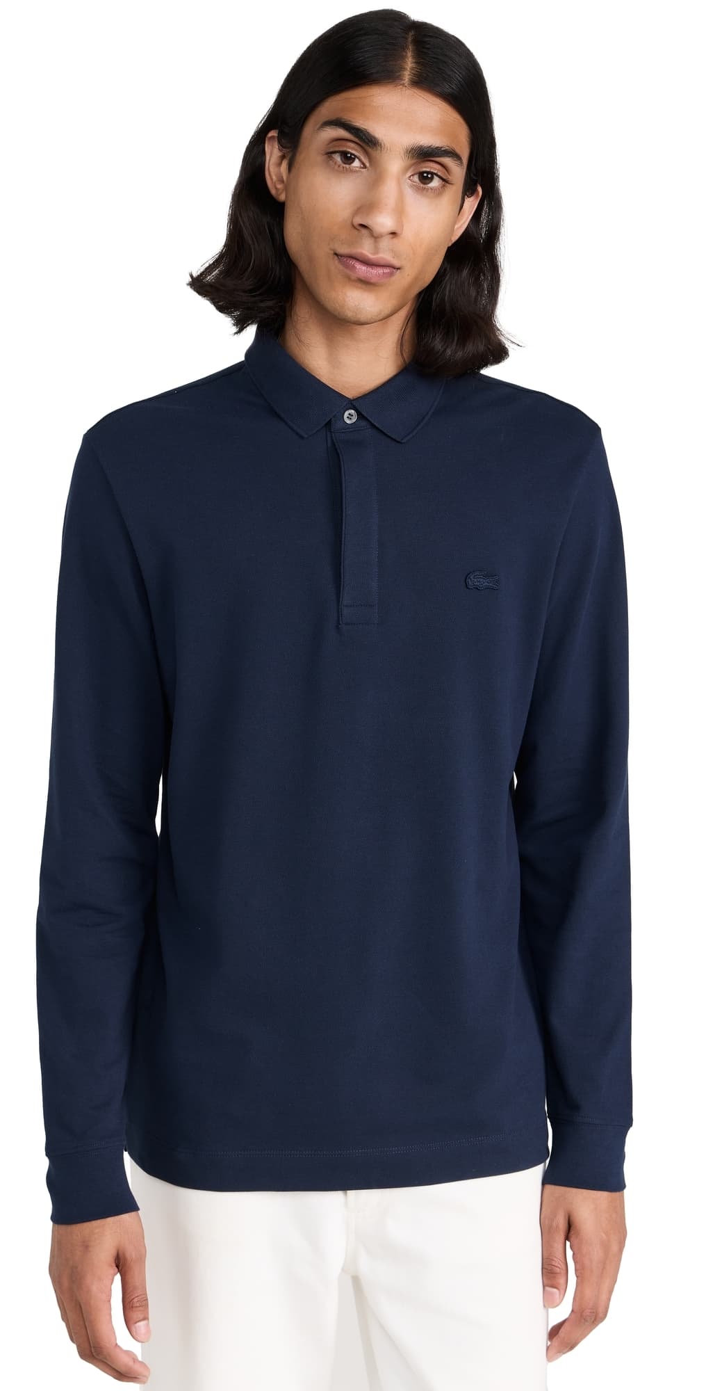 Lacoste Long Sleeve Stretch Cotton Paris Polo Navy Blue